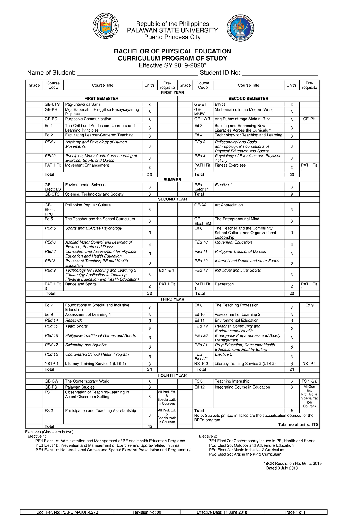 BPEd for student new version - Doc. Ref. No: PSU-CIM-CUR-027B Revision ...