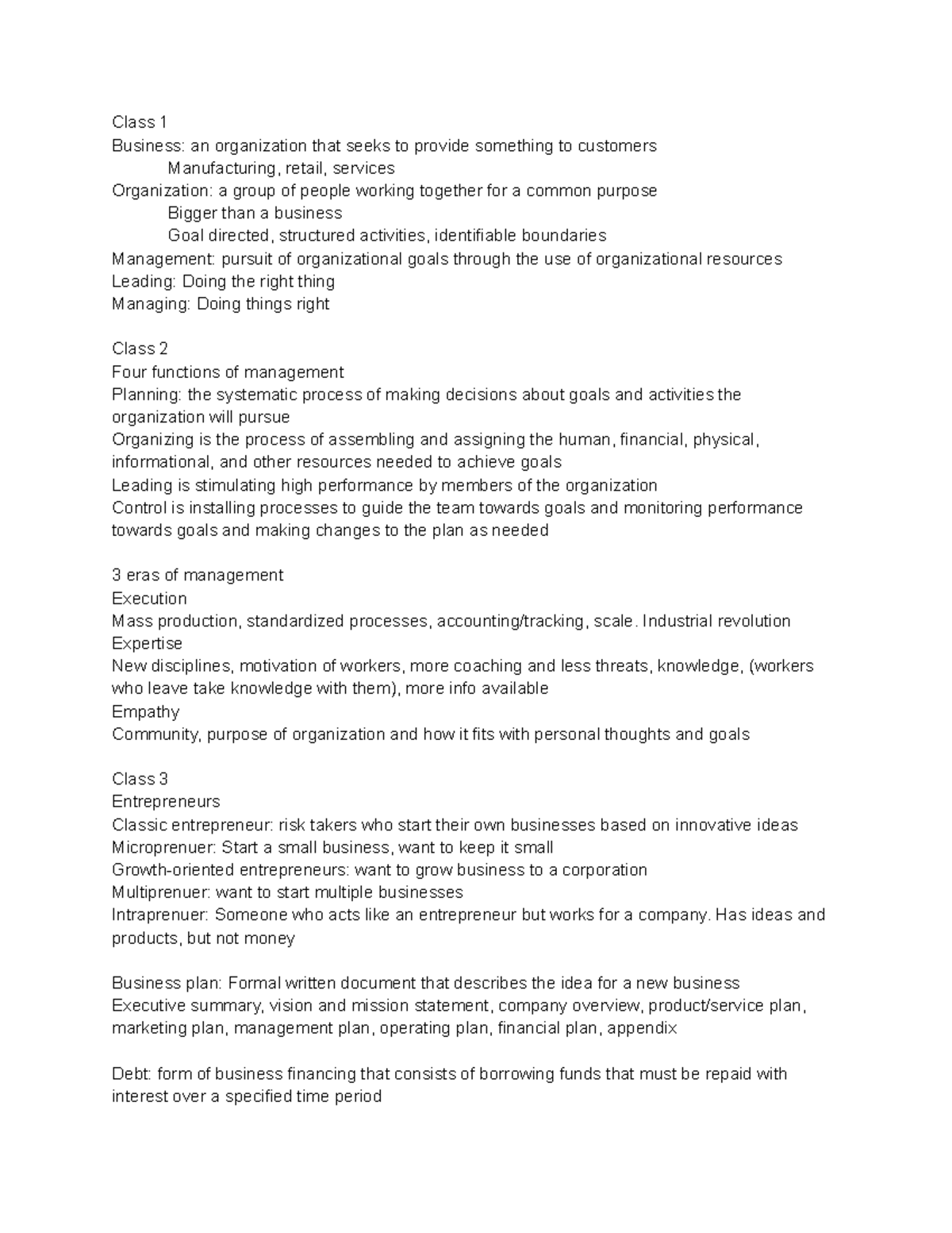 Comm exam 1 - First exam notes - Class 1 Business: an organization that ...