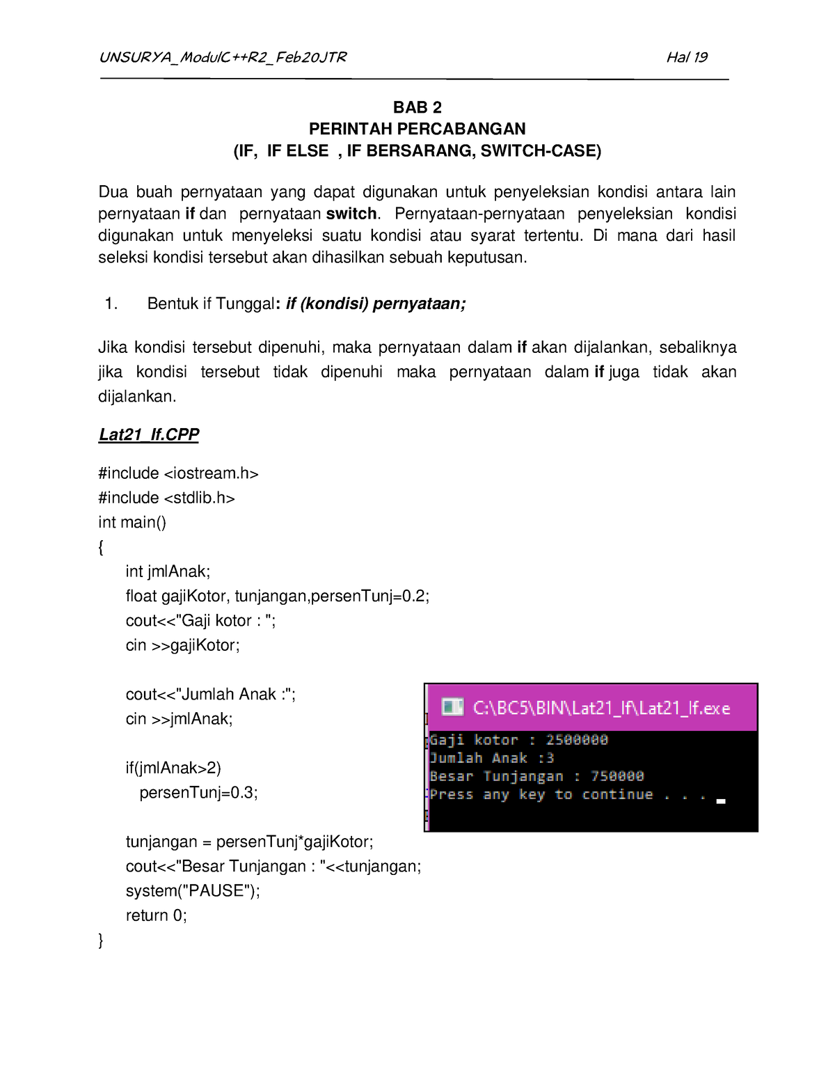 Pertemuan 2 0ol00ll Bab 2 Perintah Percabangan If If Else If Bersarang Switch Case Dua 0038