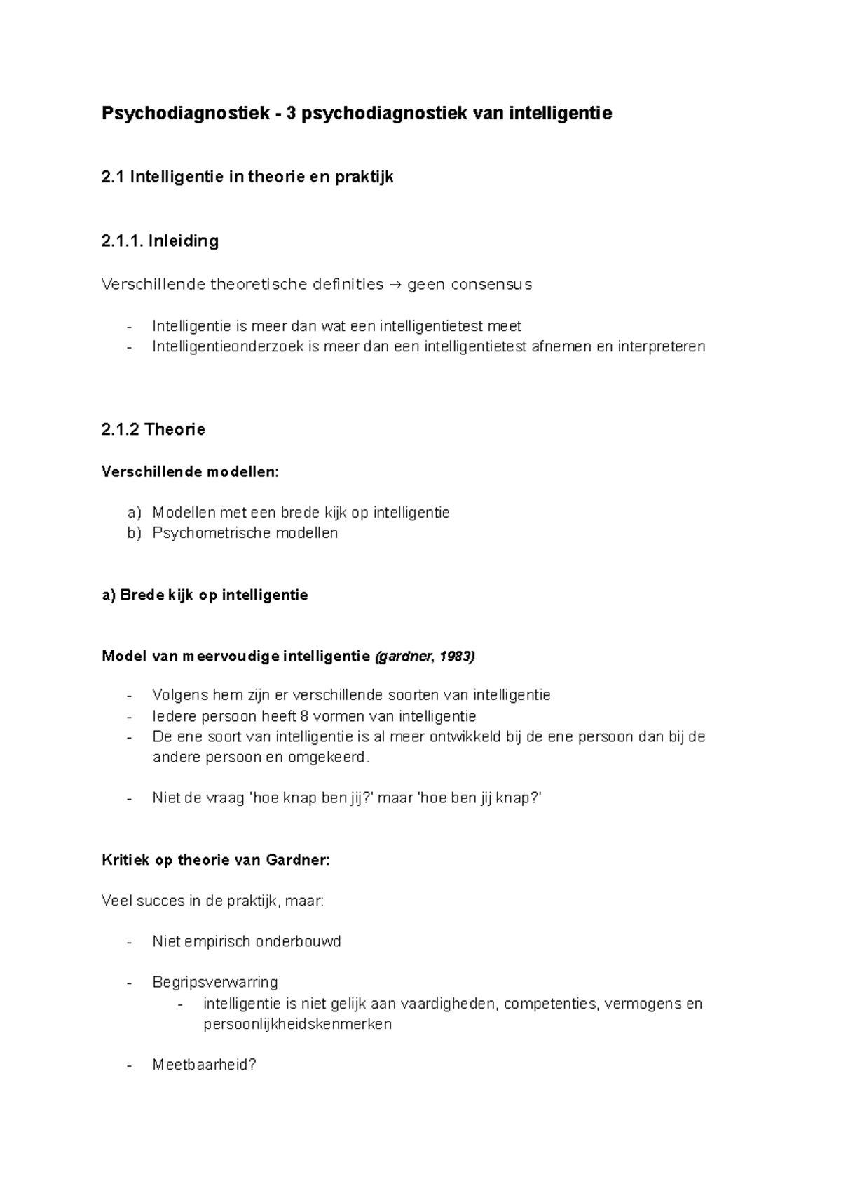 Psychodiagnostiek - 3 En 4 Psychodiagnostiek Van Intelligentie - 1 ...