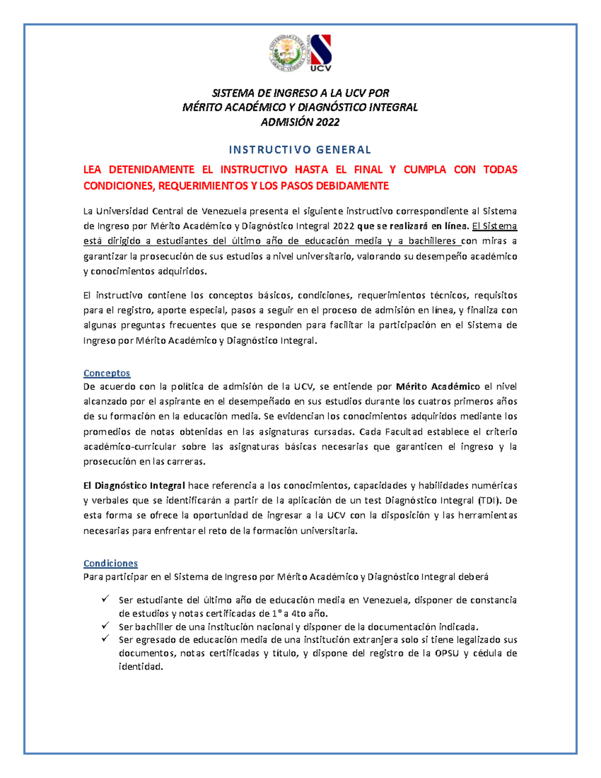 Simadi 2022 - Ingreso - SISTEMA DE INGRESO A LA UCV POR MÉRITO ...