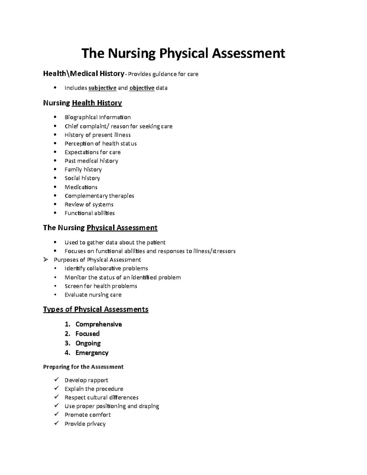 The Nursing Physical Assessment The Nursing Physical Assessment