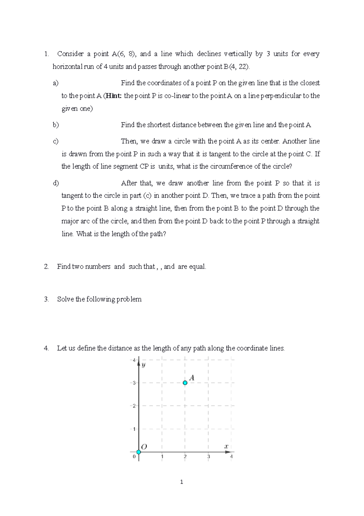 Math Challenging Questions Sample 1 - Consider a point A(6, 8), and a ...