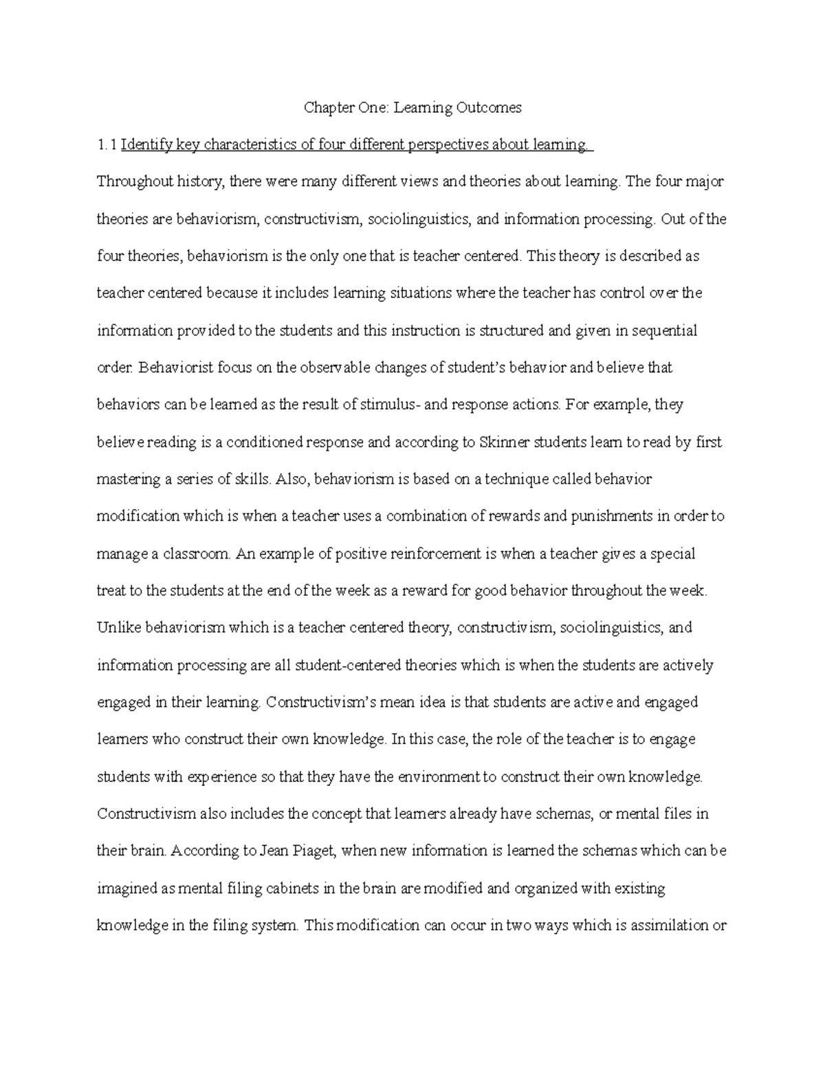 Chapter 1 Learning Outcomes - Chapter One: Learning Outcomes 1 Identify ...