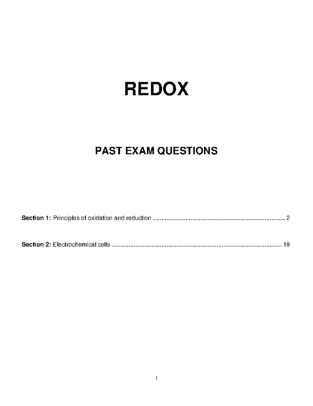 Redox Exam Questions - REDOX PAST EXAM QUESTIONS Section 1: Principles ...