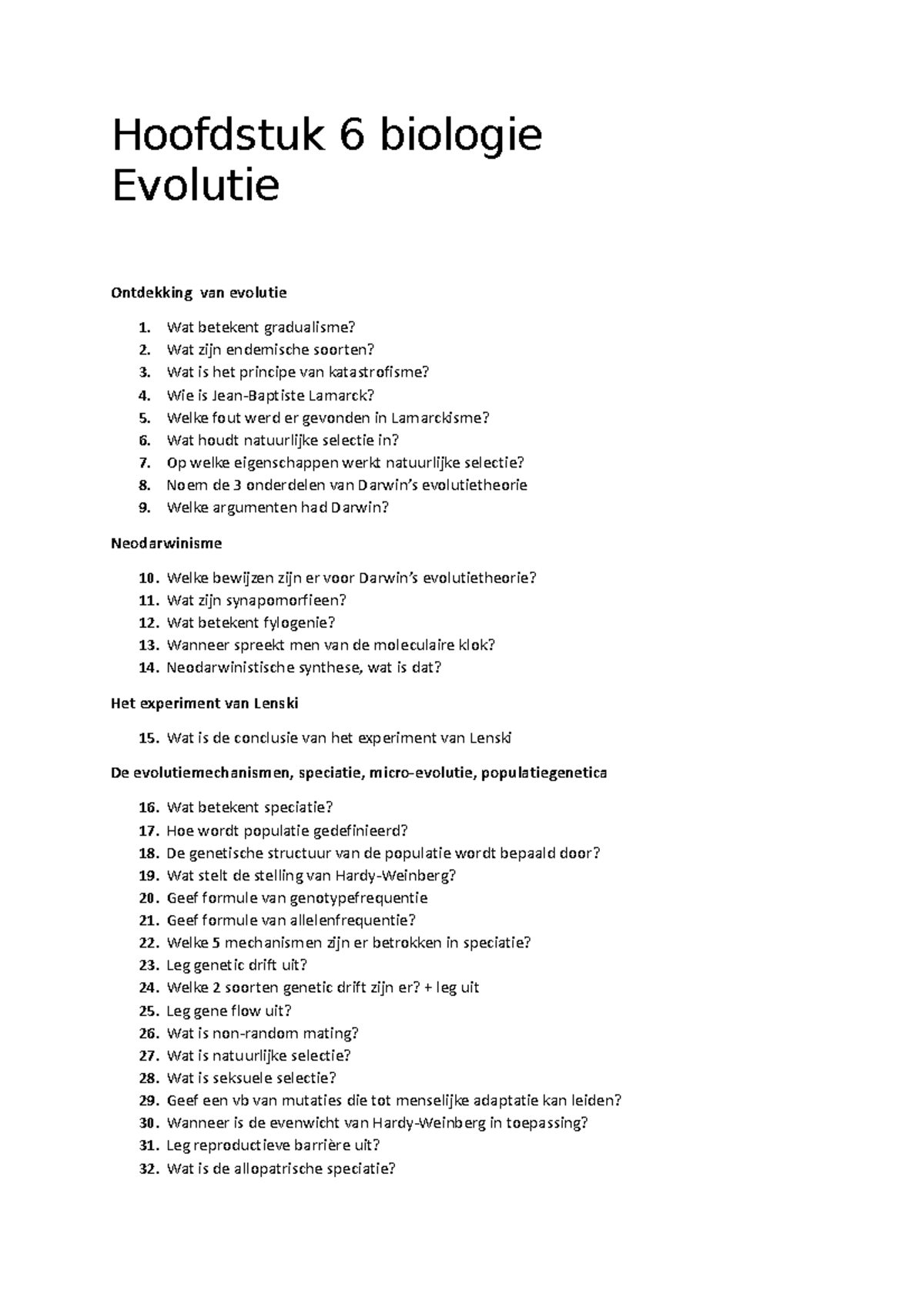 Hoofdstuk 6 Biologie - Summary Biology - Hoofdstuk 6 Biologie Evolutie ...