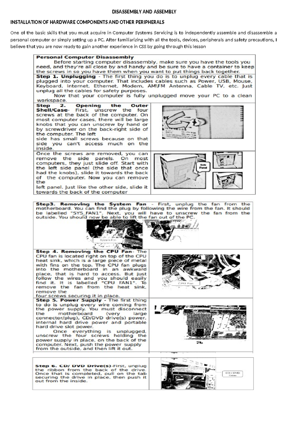 Disassembly AND Assembly - computer engineering - DISASSEMBLY AND ...