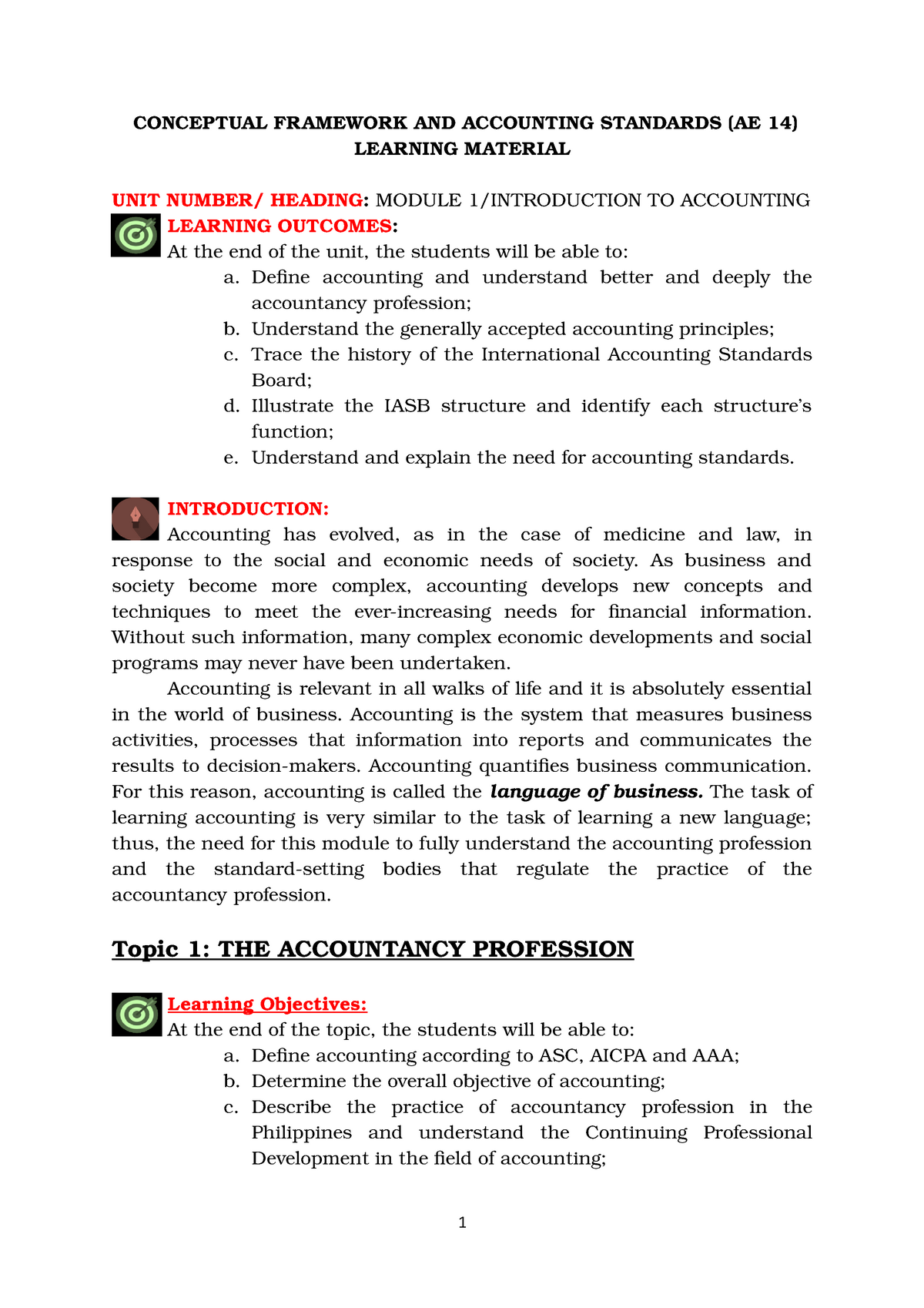 CFAS Unit 1- Module 1 - CONCEPTUAL FRAMEWORK AND ACCOUNTING STANDARDS ...