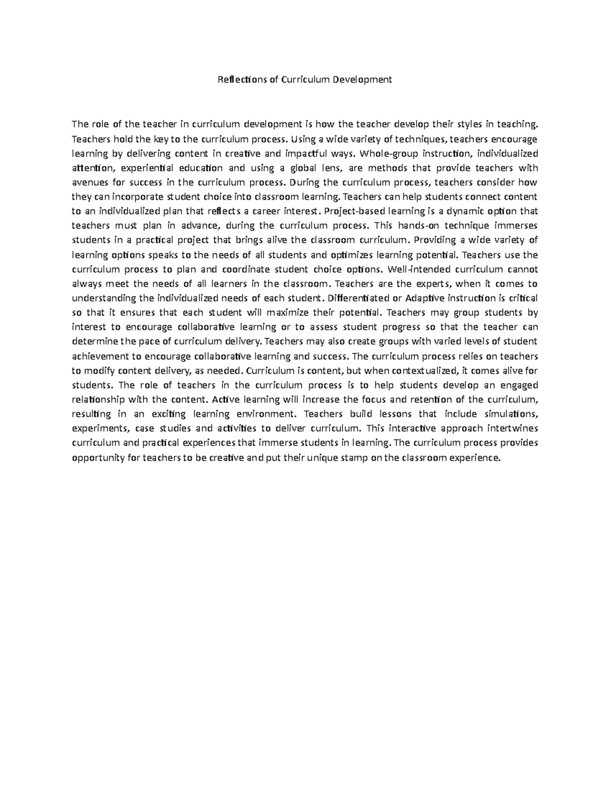 Reflection paper on the golbalization - Reflections of Curriculum ...