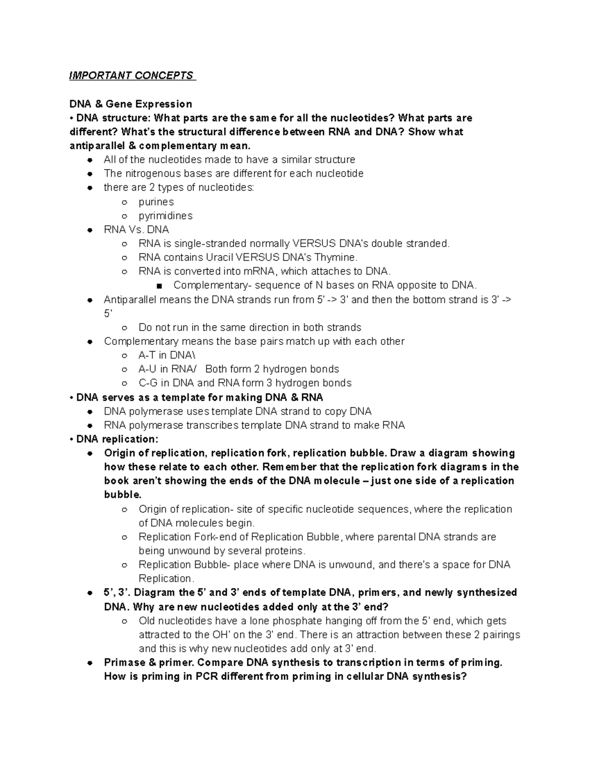 BIO6B Midterm 3 SG - study guide - IMPORTANT CONCEPTS DNA & Gene ...