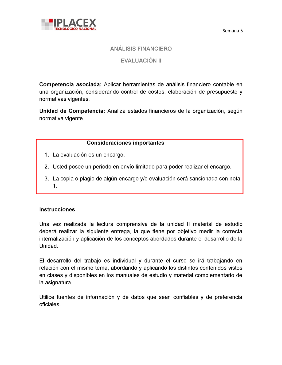 TA 5 - Taller Análisis Financiero Iplacex - ANÁLISIS FINANCIERO ...