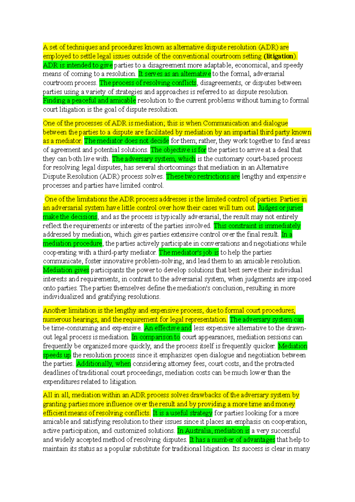 A set of techniques and procedures known as alternative dispute ...