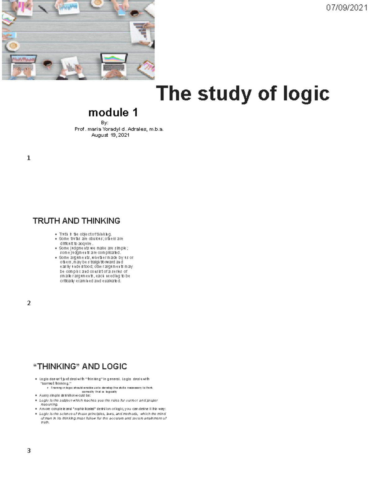 Business Logic Lesson 1 - 07/09/ The study of logic module 1 By: Prof ...