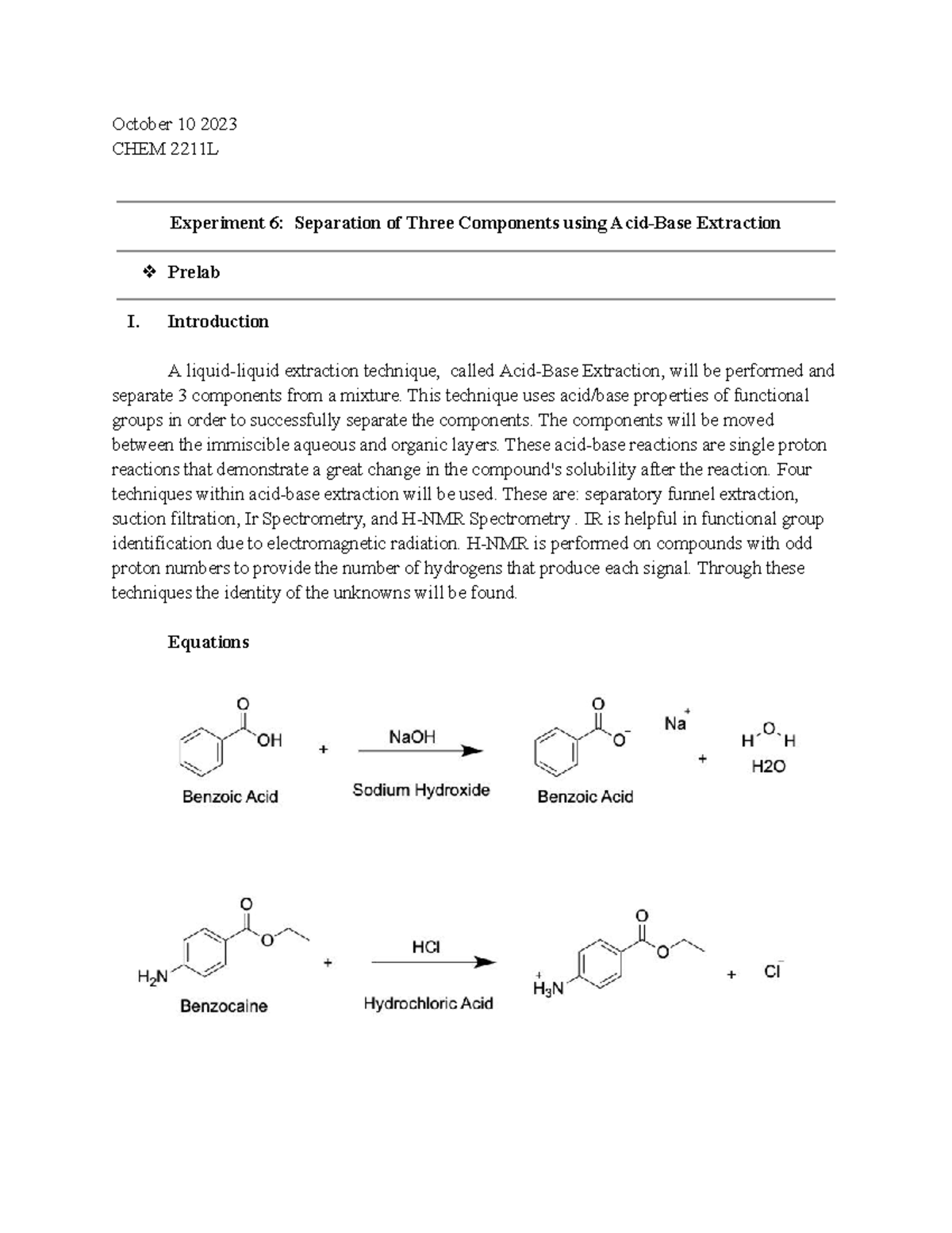 CHEM 2211L Exp. 6 Lab Report-3 - October 10 2023 CHEM 2211L Experiment ...