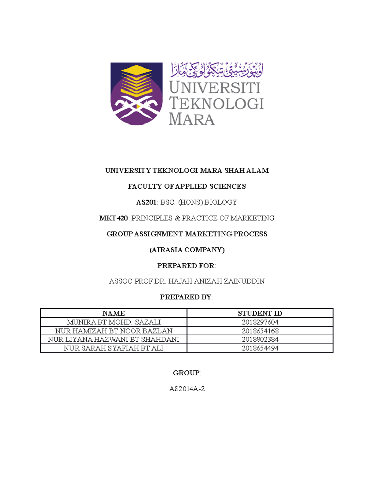 Airasia CASE Study - UNIVERSITY TEKNOLOGI MARA SHAH ALAM FACULTY OF ...