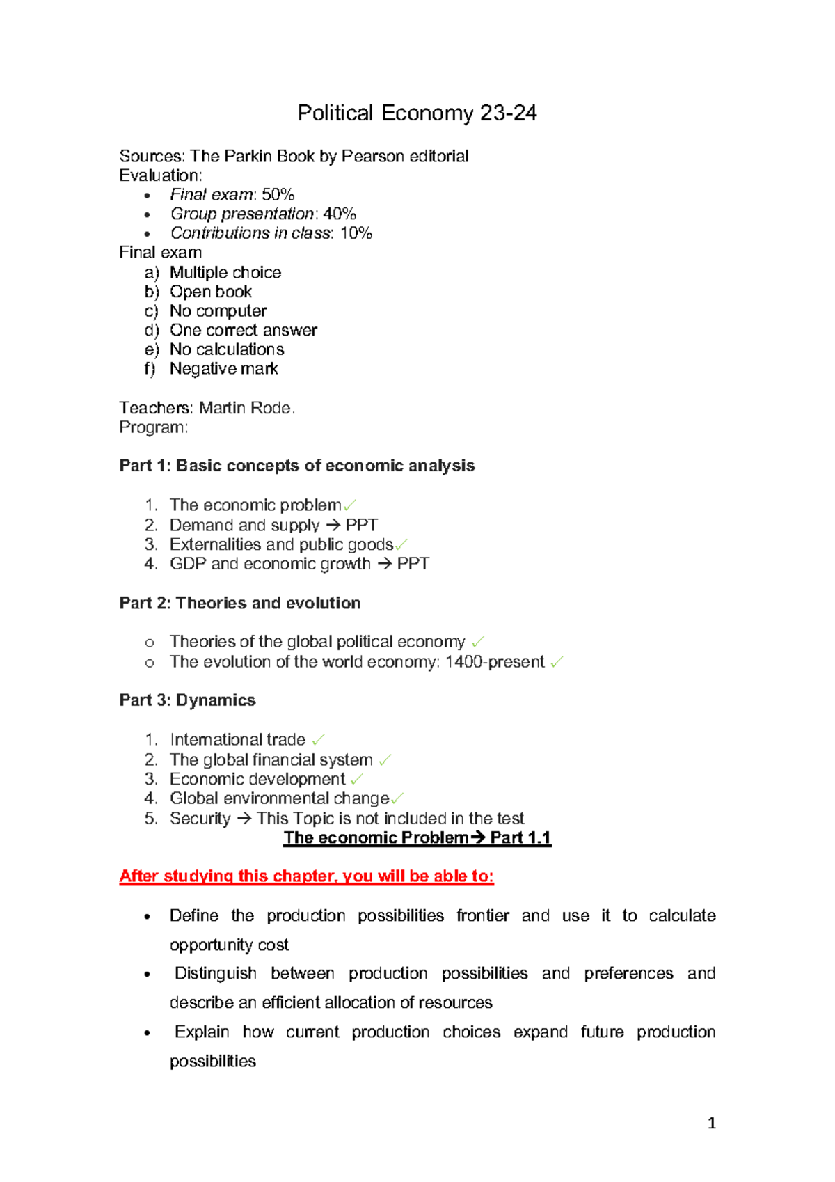 Political Economy 23 - notas - Political Economy 23- 24 Sources: The ...
