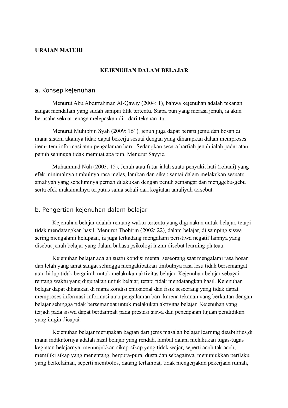 Kejenuhan Dalam Belajar - URAIAN MATERI KEJENUHAN DALAM BELAJAR A ...