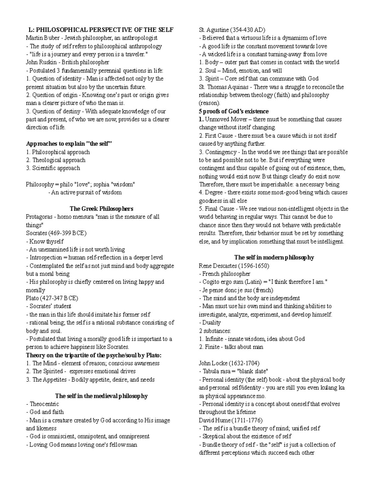Understanding the Self notes from 1st Sem to 2nd Sem - L: PHILOSOPHICAL ...