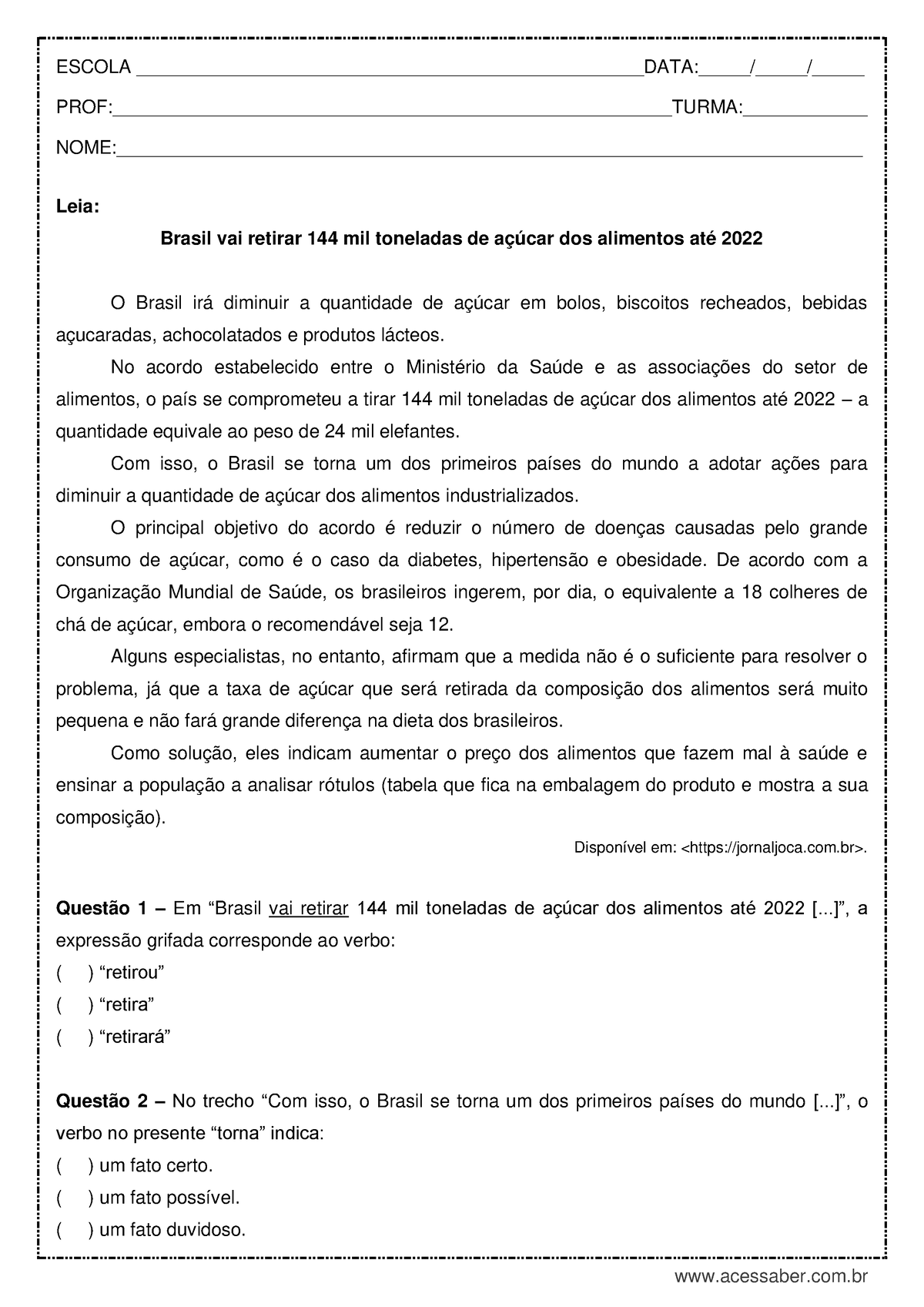 Doc Atividades Sobre Tempos Verbais Do Modo Indicativo Dokumen Tips