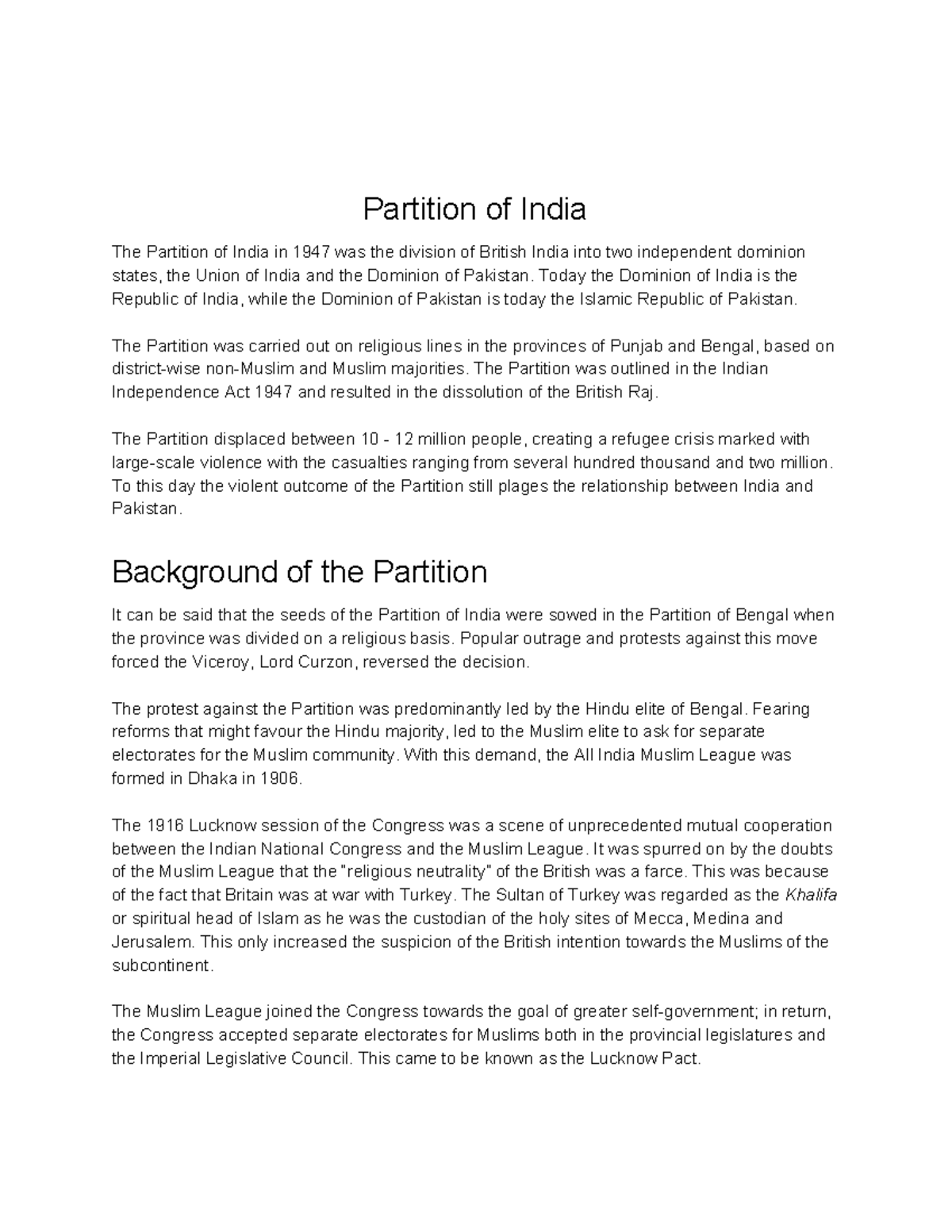 PartitionofIndia Partition of India The Partition of India in 1947