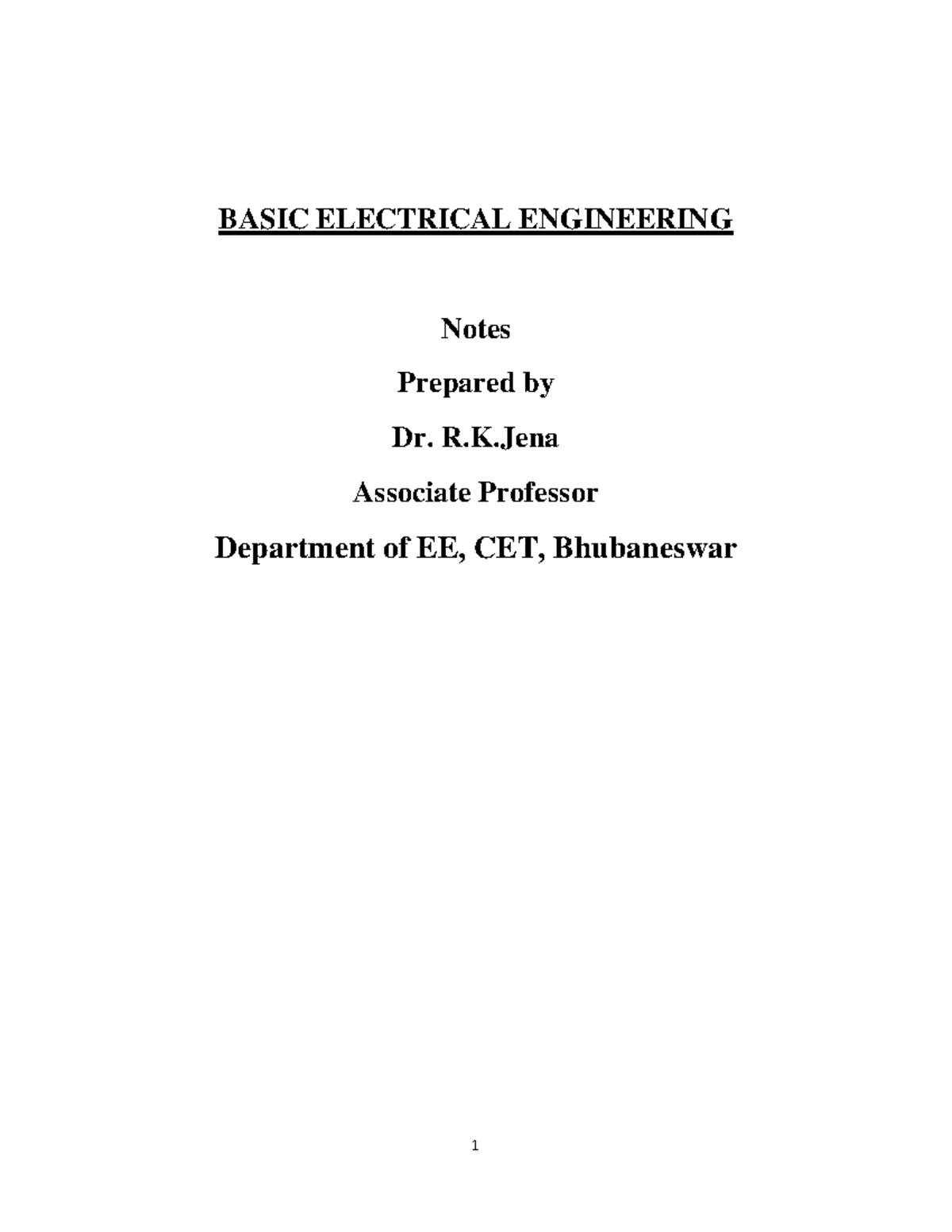 231 Basic Electrical - BASIC ELECTRICAL ENGINEERING Notes Prepared by ...