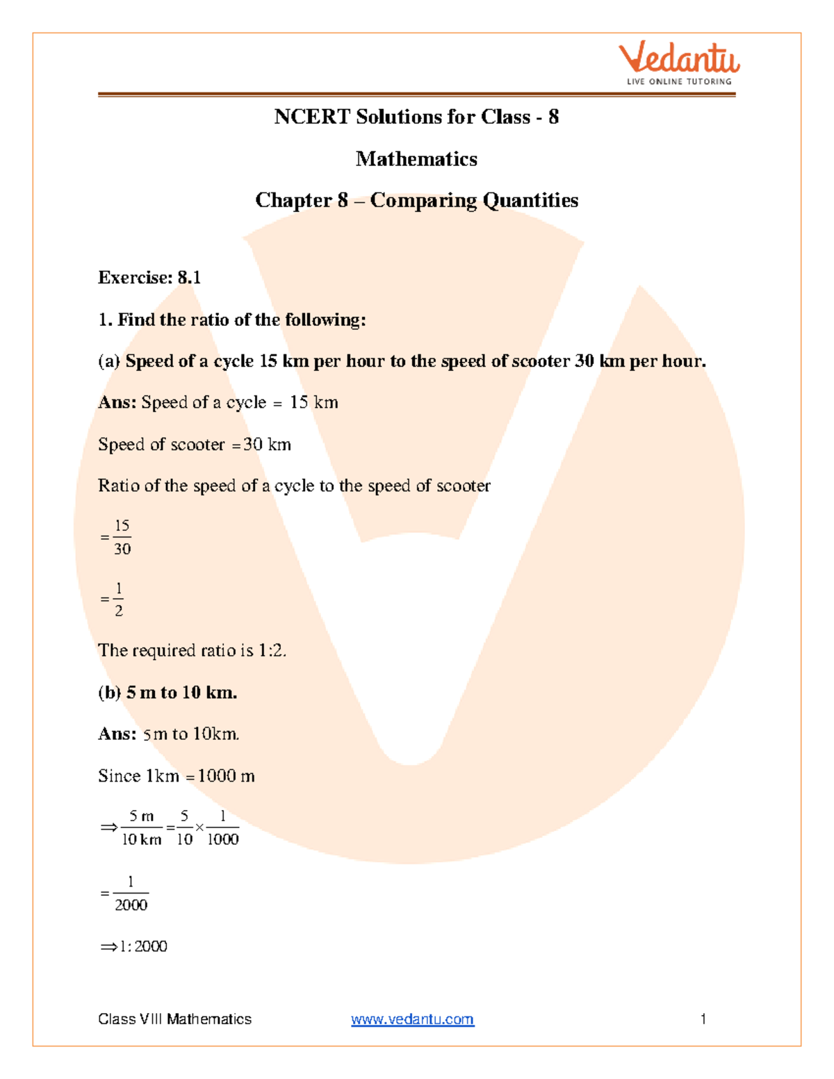 Comparing Quantities - NCERT Solutions for Class - 8 Mathematics ...