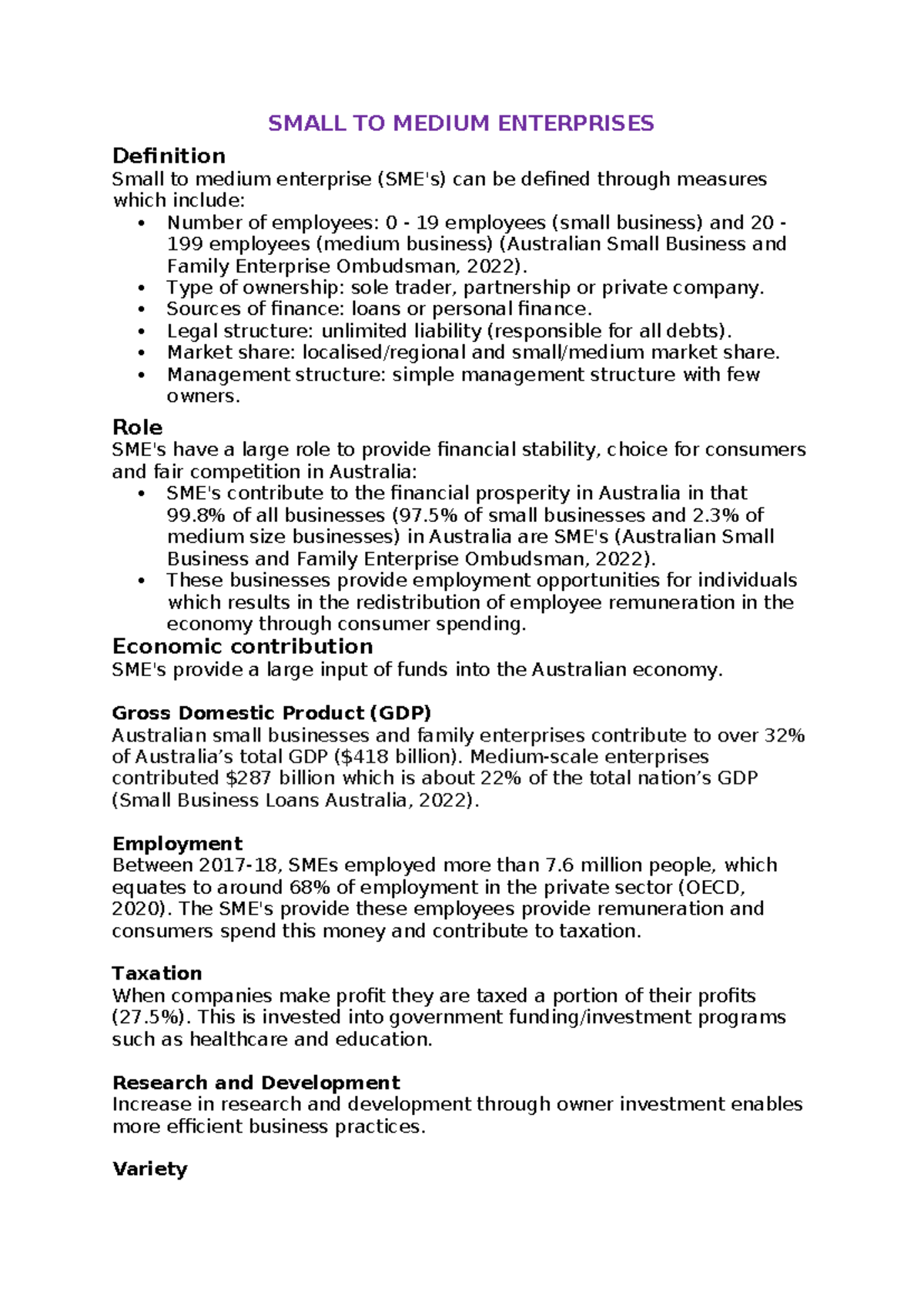 1. Business Planning - Summary - SMALL TO MEDIUM ENTERPRISES Definition ...