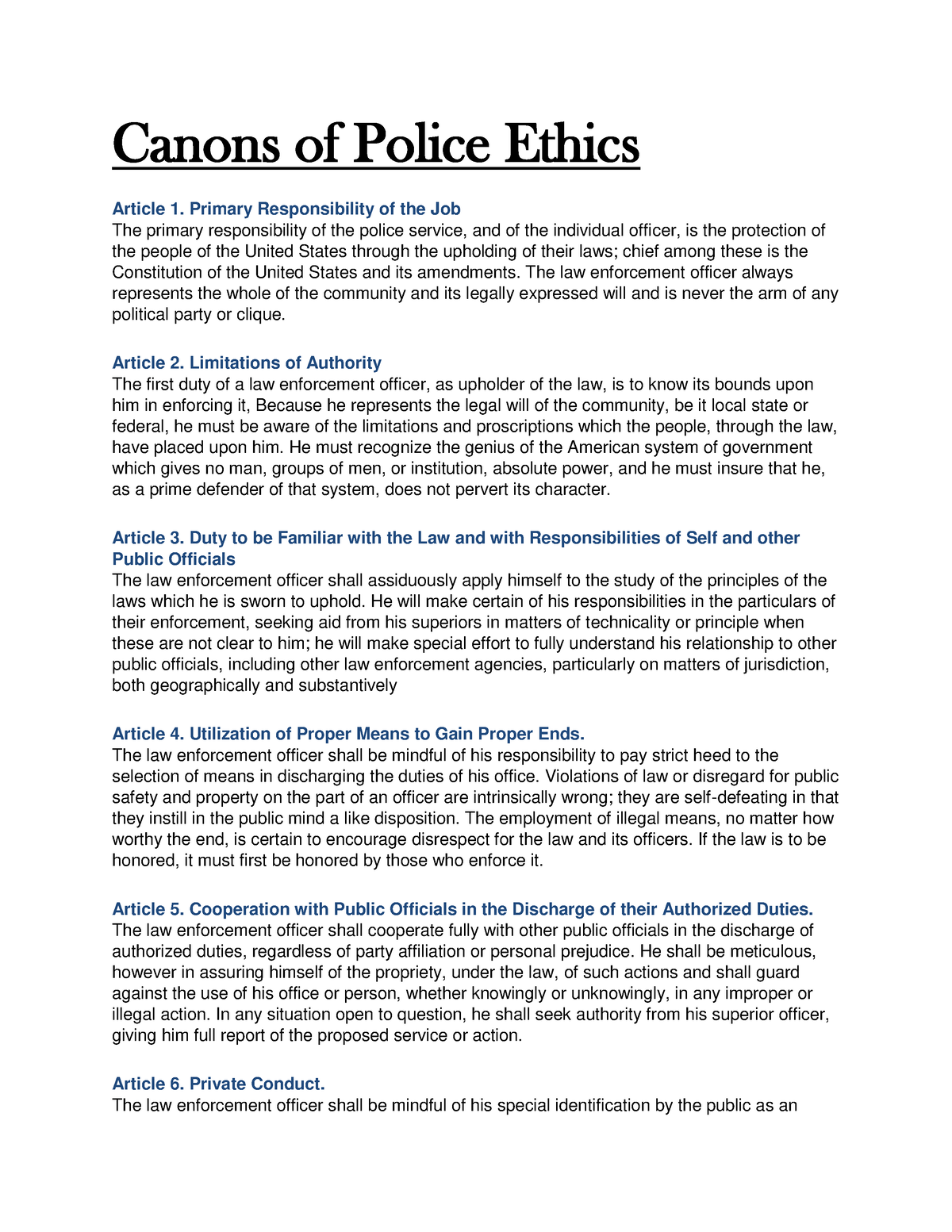 importance of ethics in law enforcement essay