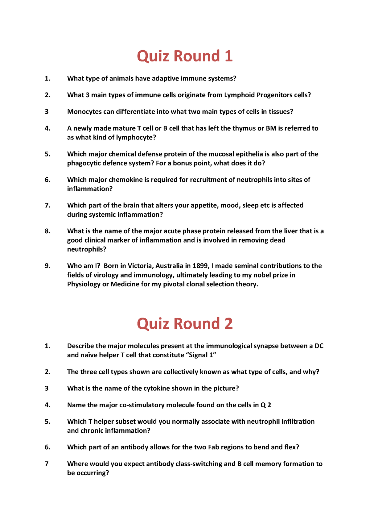 Immunology Pub Quiz 20 - Practice Quiz Questions And Answers - What ...