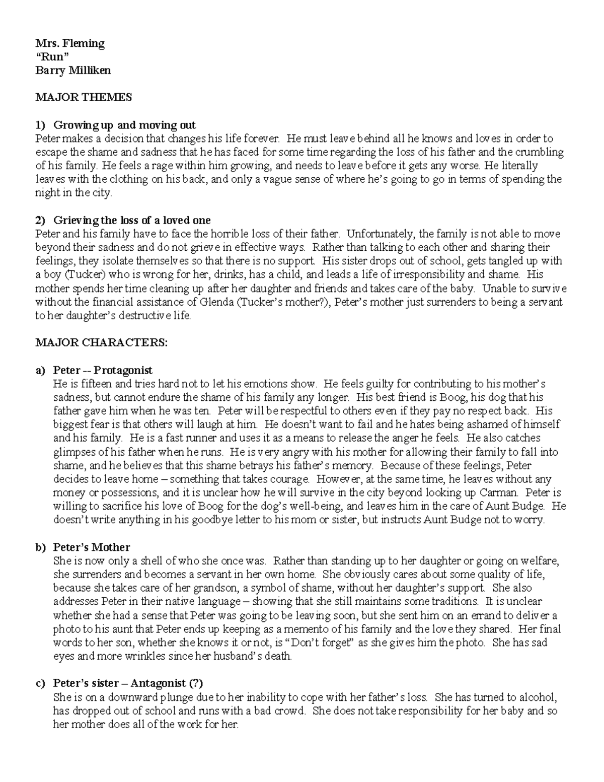 17 run exemplar analysis1 Mrs. Fleming “Run” Barry Milliken MAJOR