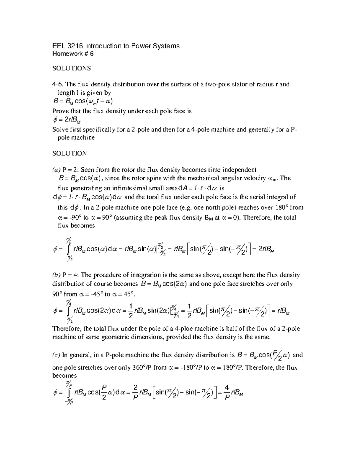 HW6Sol - Thank you - EEL 3216 Introduction to Power Systems Homework ...