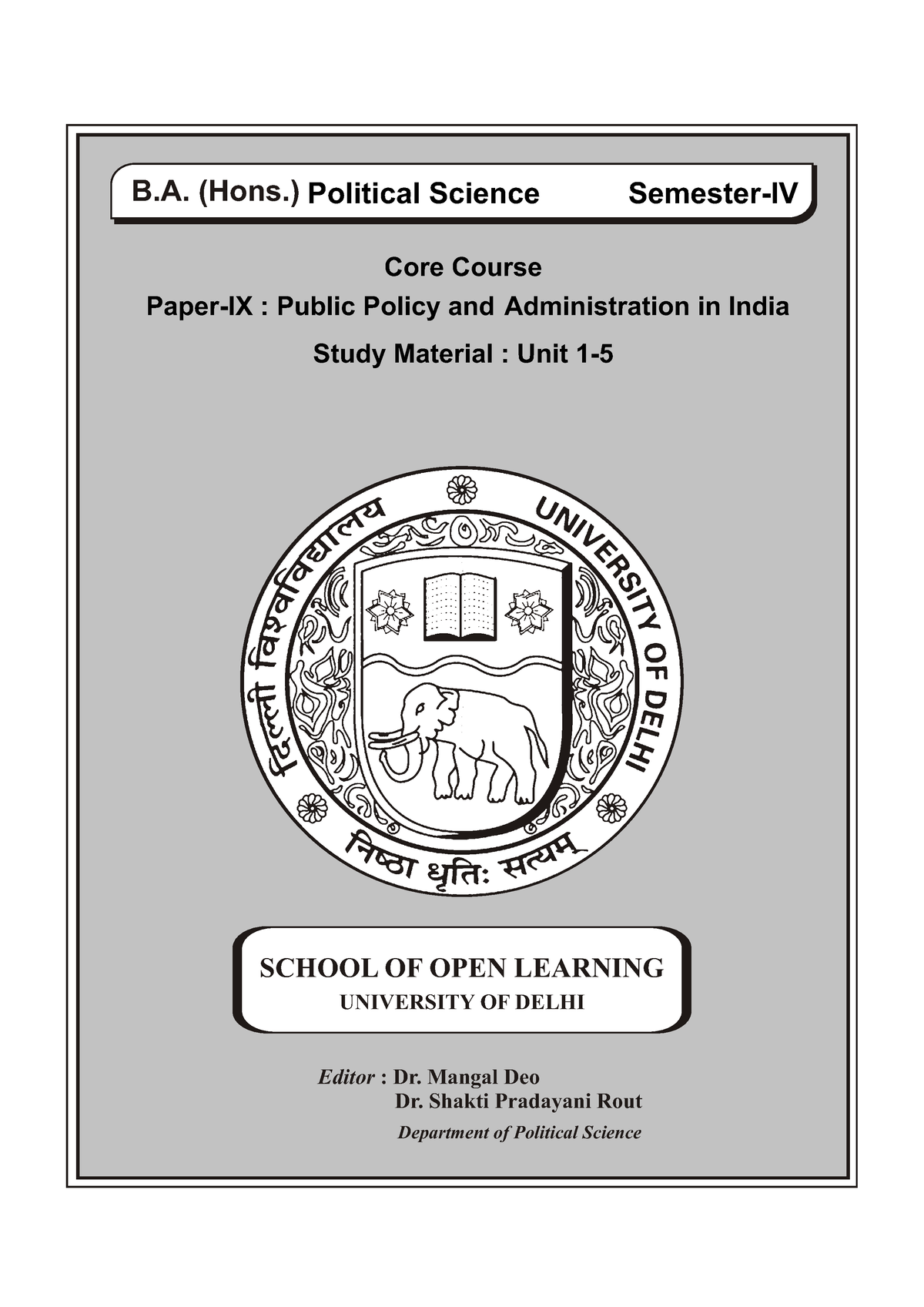 Unit 1-5 - Political Science Honours Notes - B. (Hons.) Core Course ...