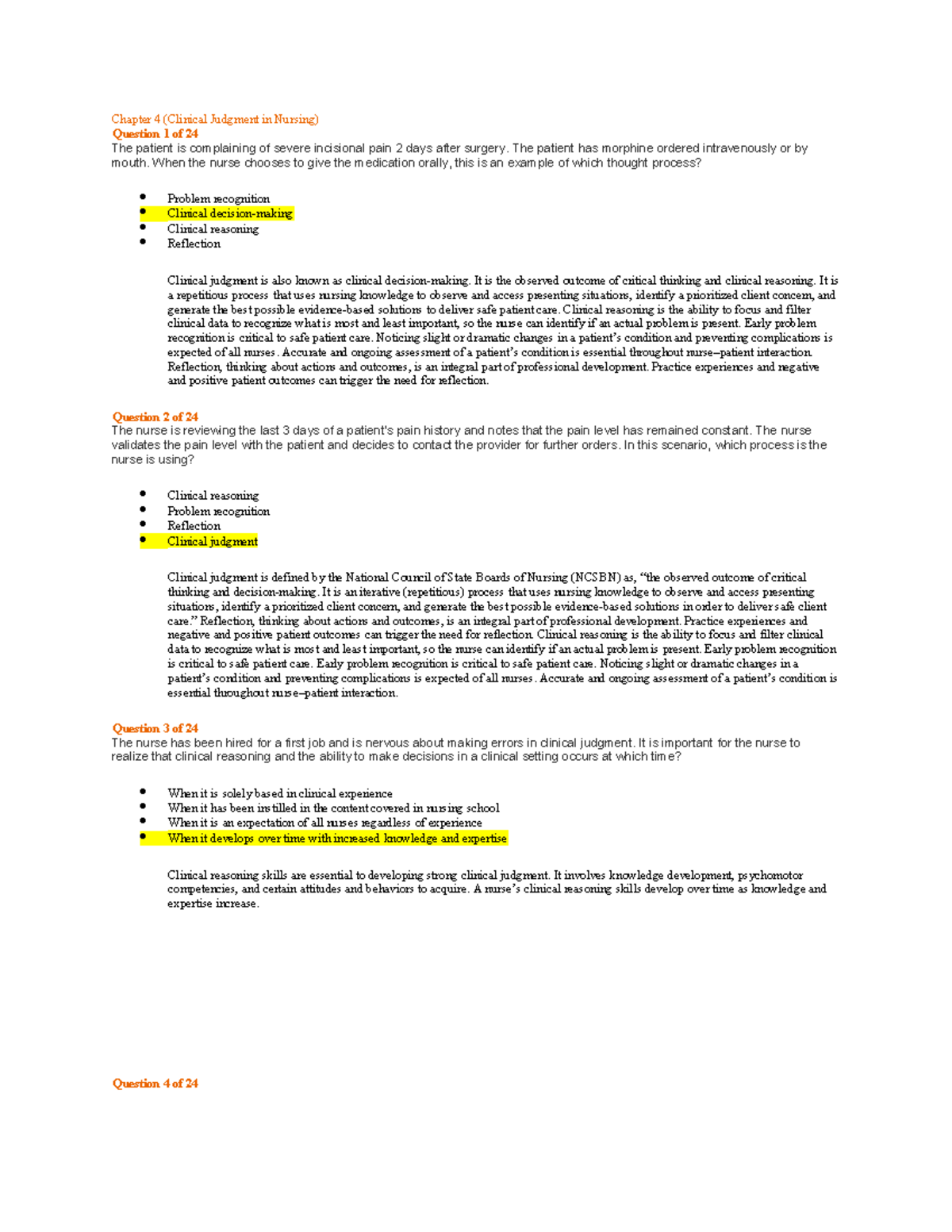 Chapter 4- Clinical Judgment in Nursing ( Highlighted) - Chapter 4 ...