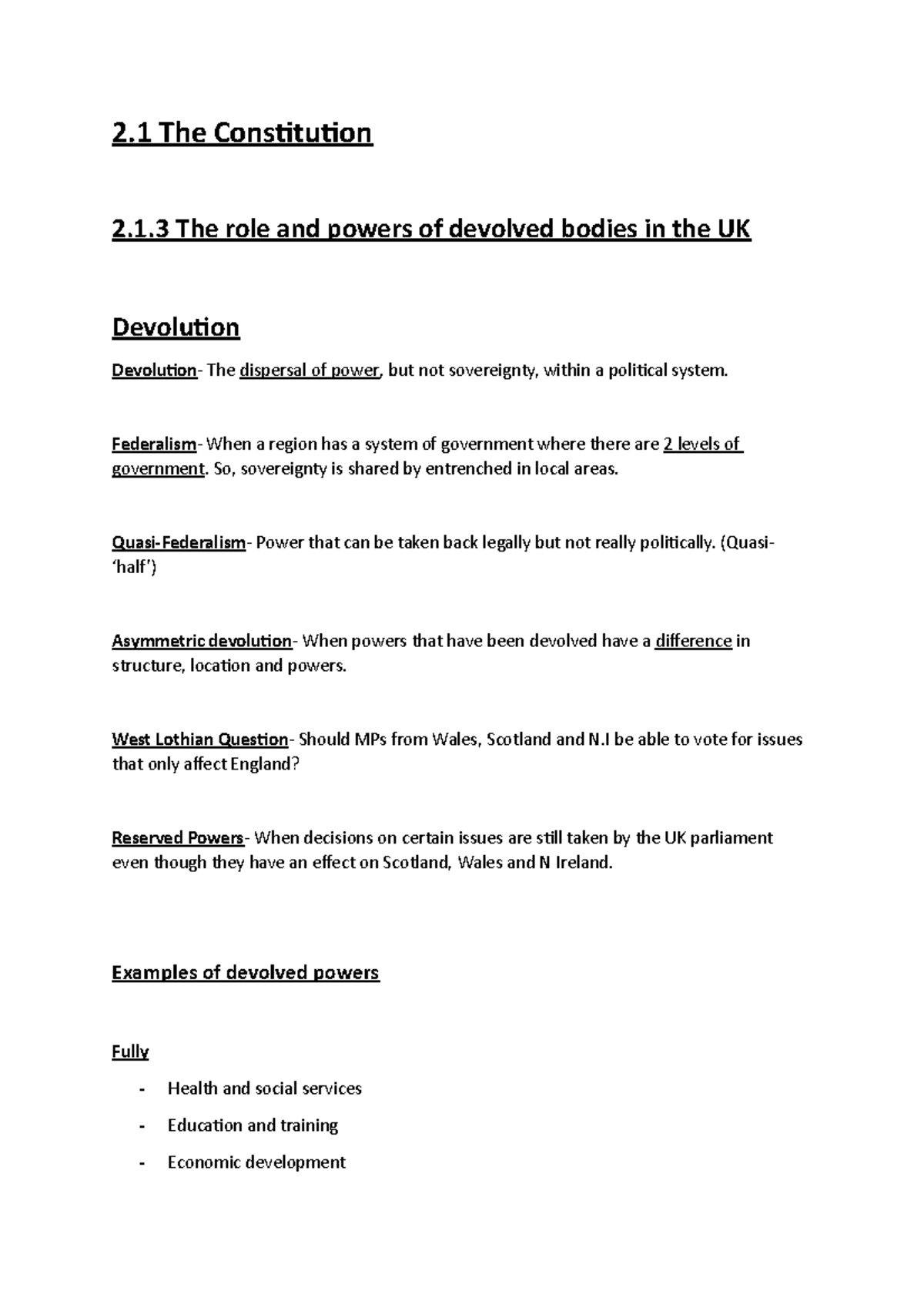 2.1.3 The role and powers of devolved bodies in the UK - 2 The ...