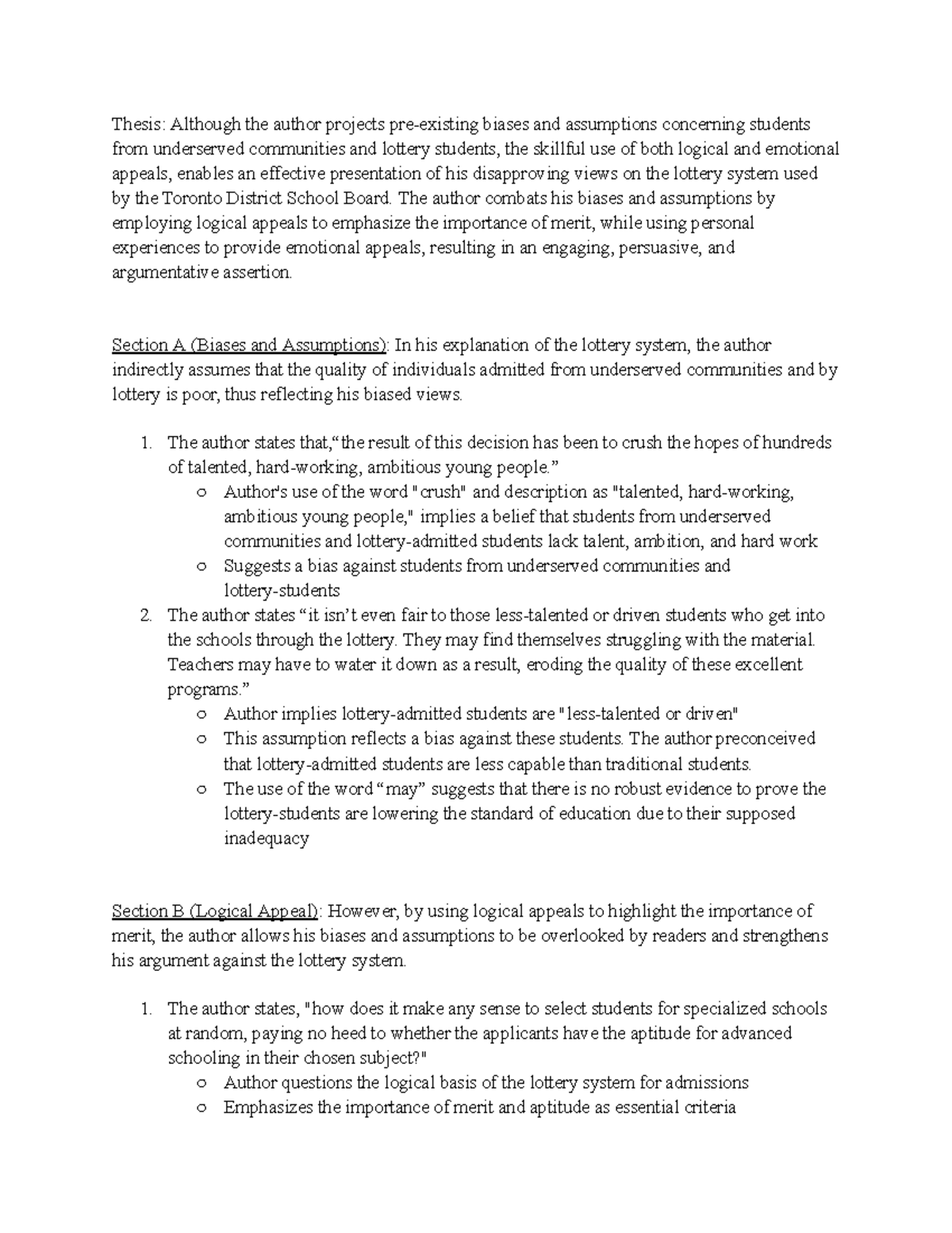 Assignment 2 Outline - Thesis: Although the author projects pre ...