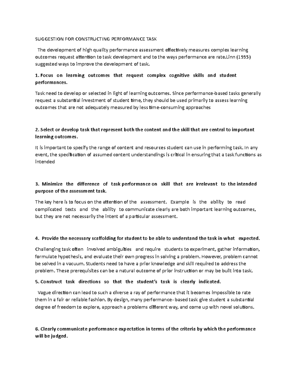 Suggestion FOR Constructing Performance TASK - SUGGESTION FOR ...