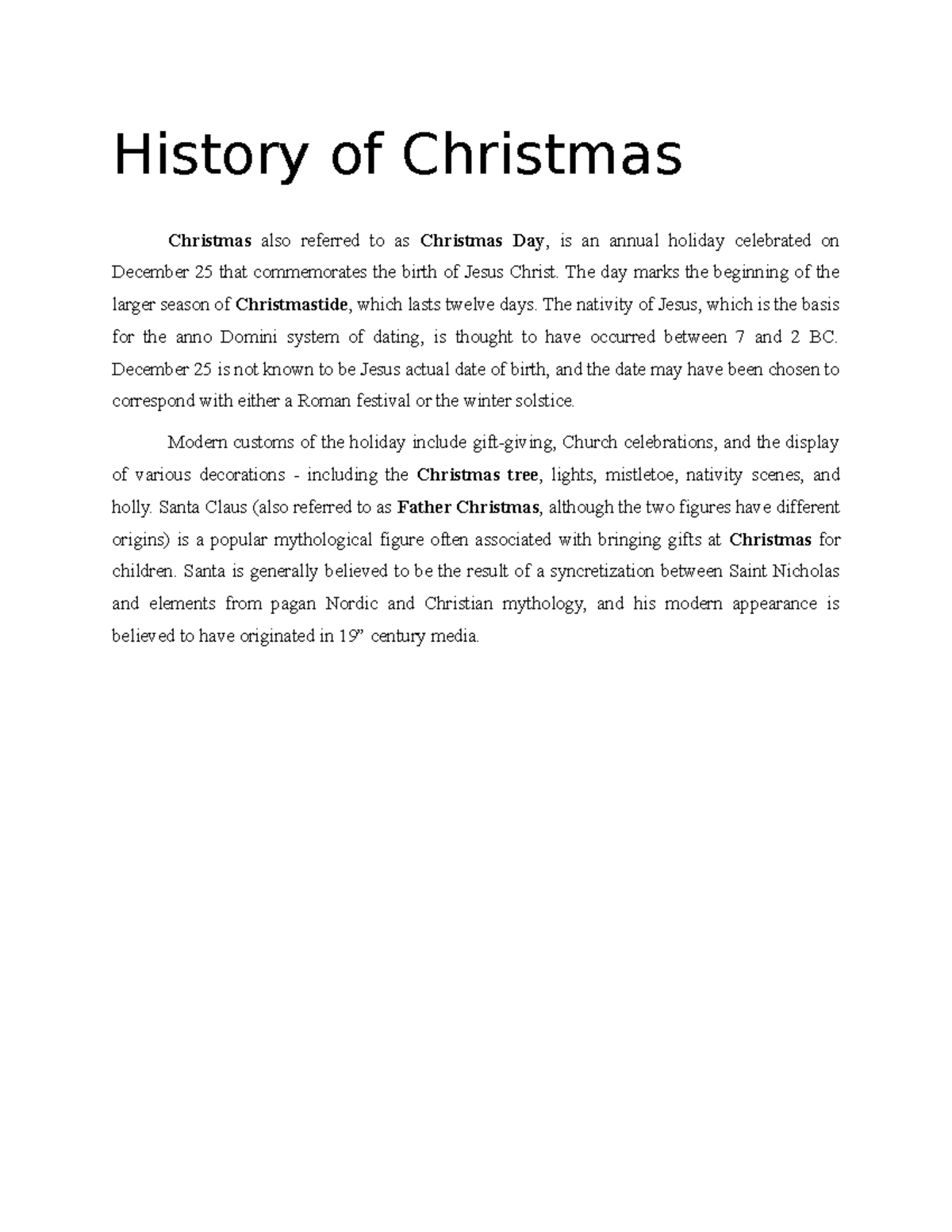 Bai02 - Tin Học - History Of Christmas Christmas Also Referred To As ...