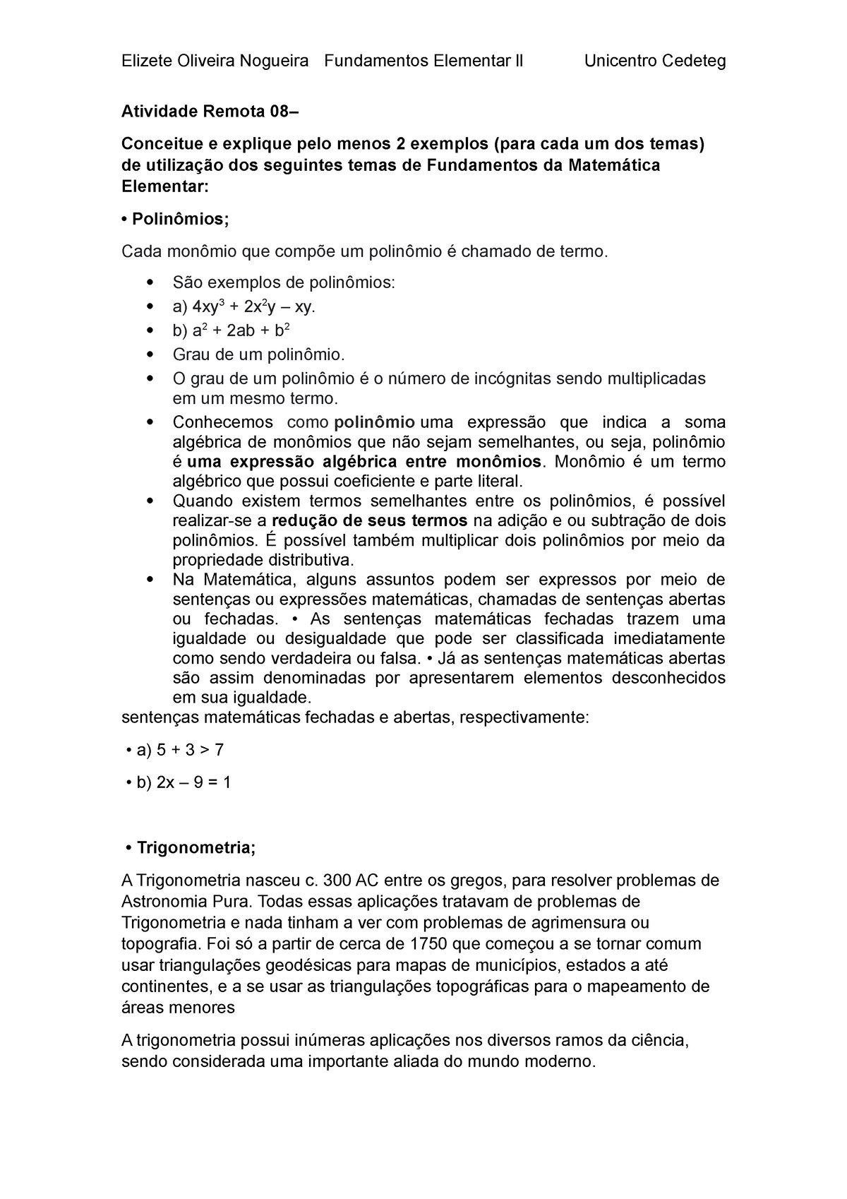 Sentenças matemáticas e notação algébrica II - 12 