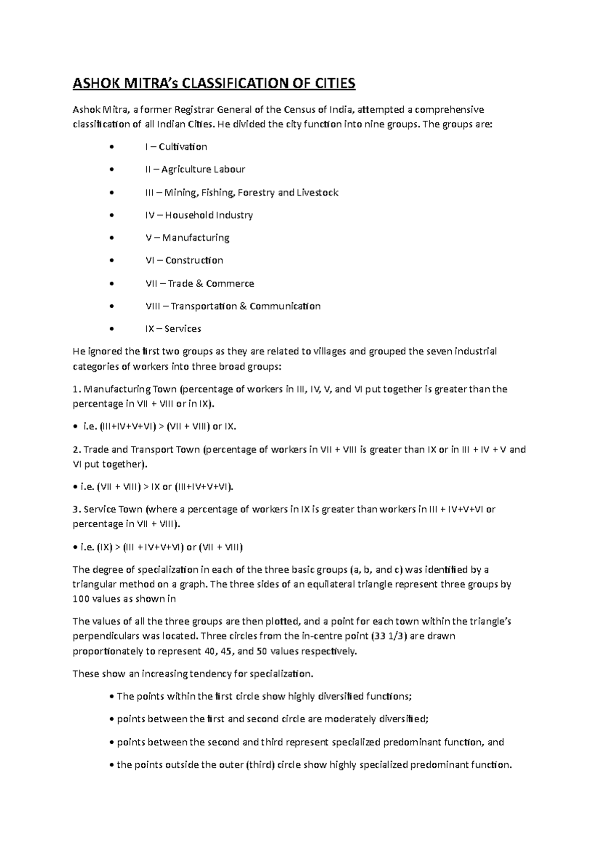 Ashok Mitra ASHOK MITRA’s CLASSIFICATION OF CITIES Ashok Mitra, a