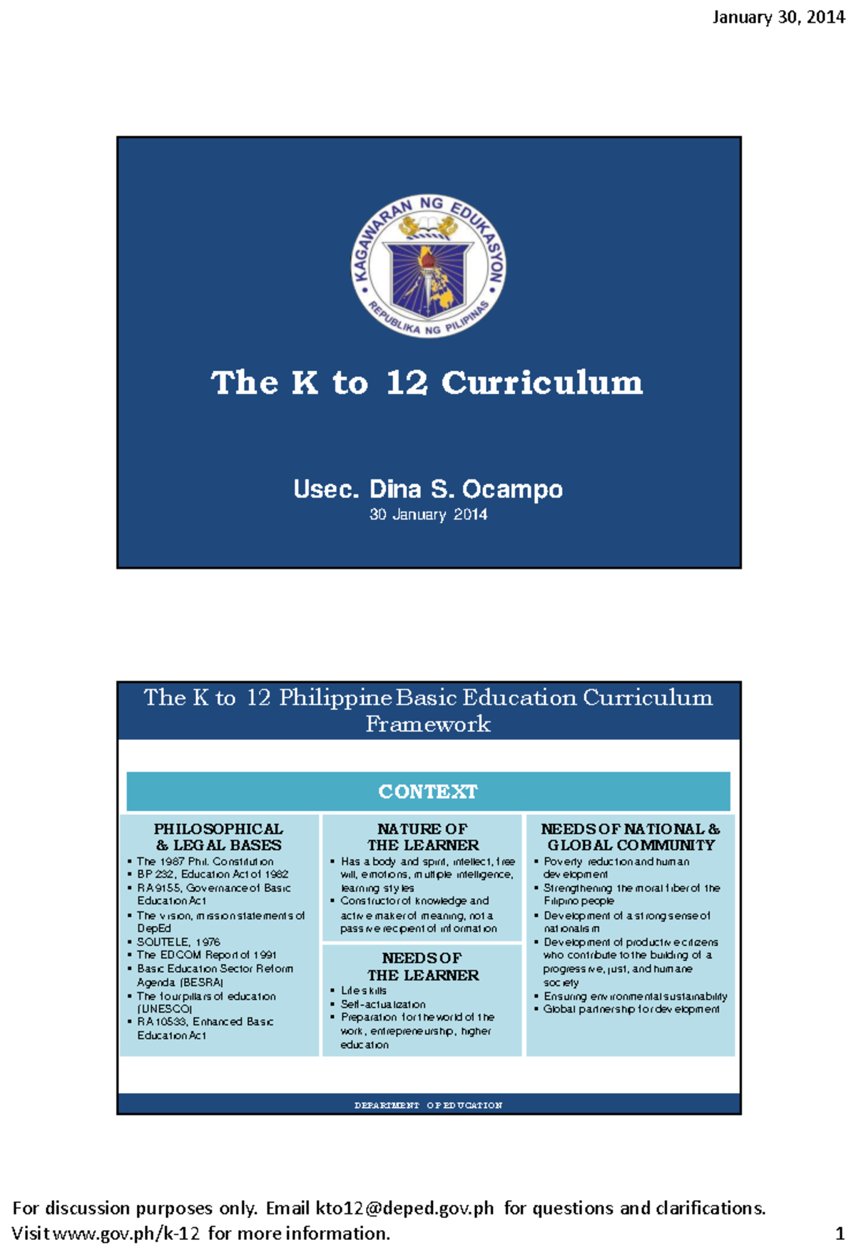 The K to 12 Curriculum The K to 12 Phili - For discussion purposes only ...