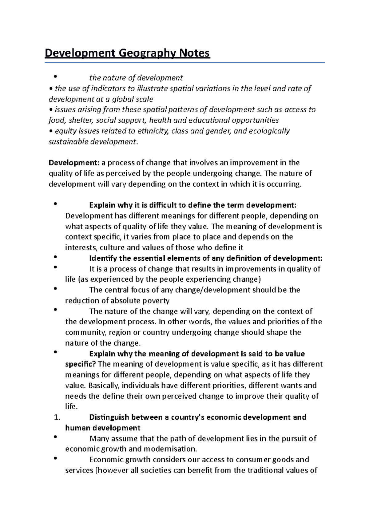 development geography essay