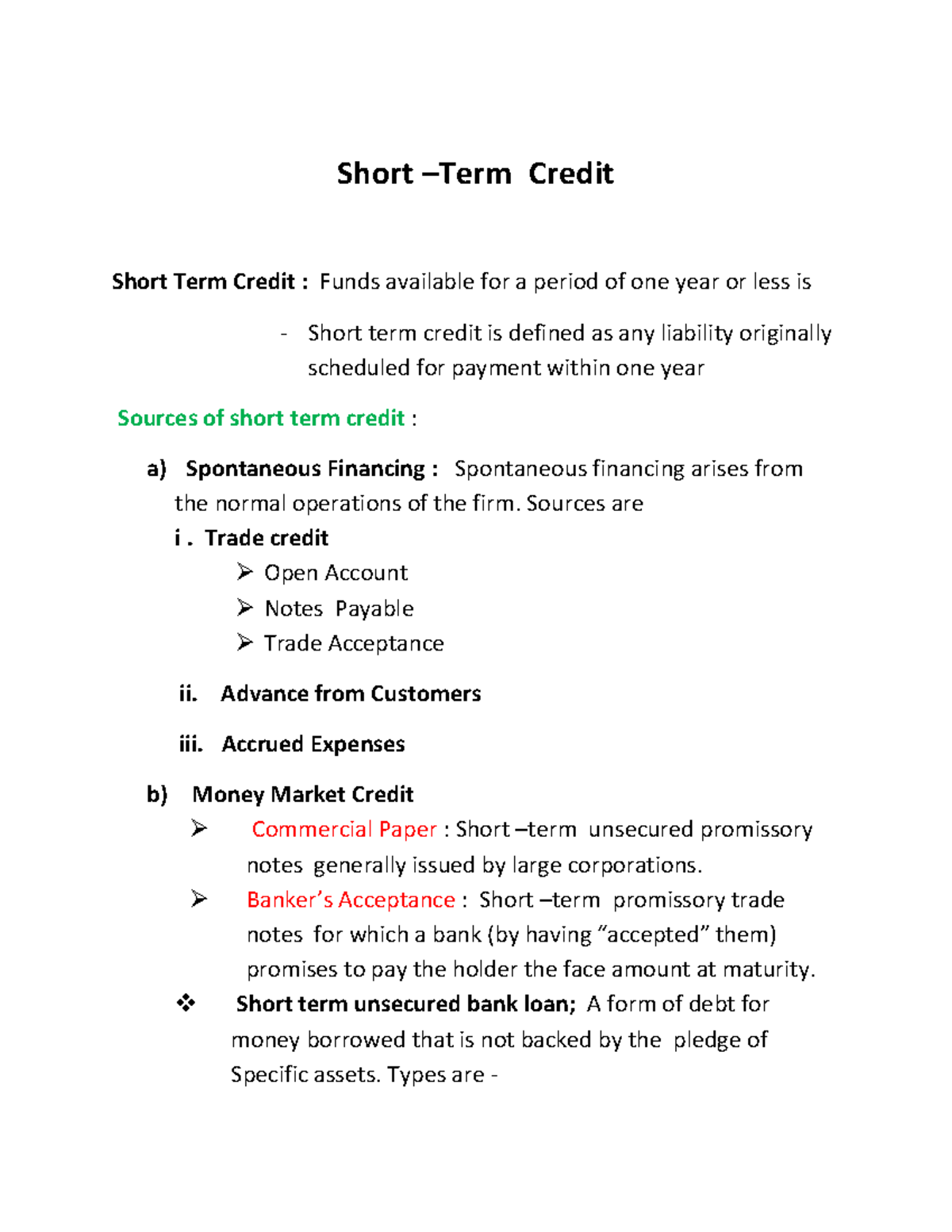 Short Term Finance - Nothinf - Short – Term Credit Short Term Credit ...