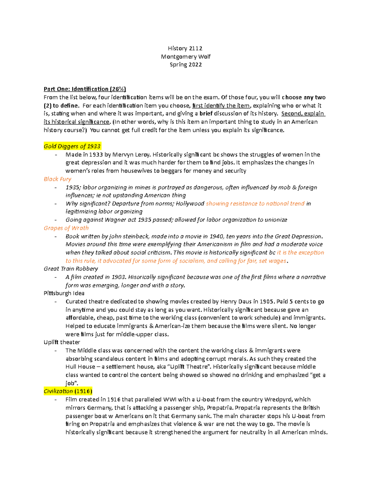 History 2112 midterm study guide - History 2112 Montgomery Wolf Spring ...