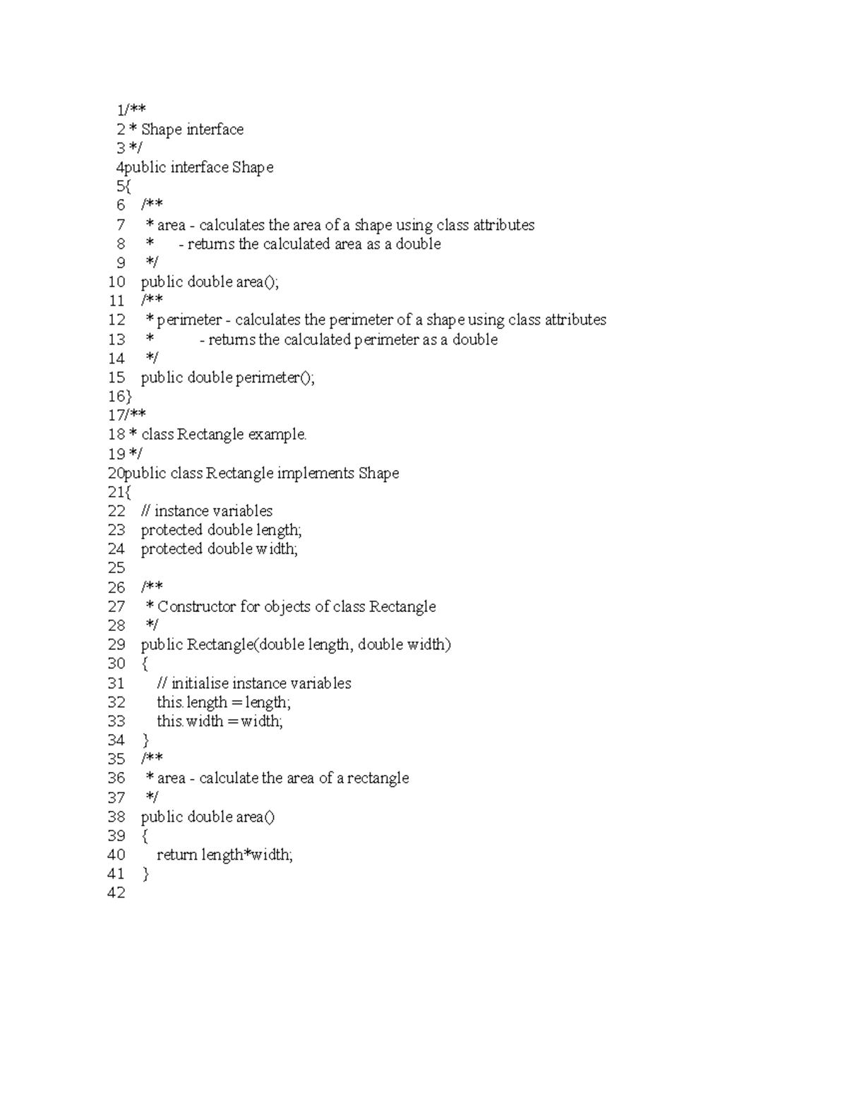 Polymorphism Code Exercise - /** Shape interface / public interface ...
