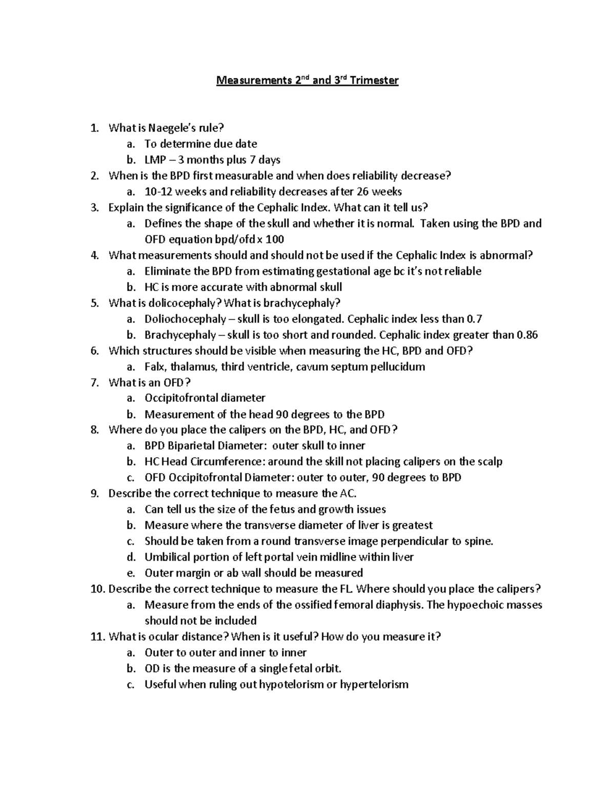 Fetal Measurements Assignment Measurements 2nd and 3rd Trimester What