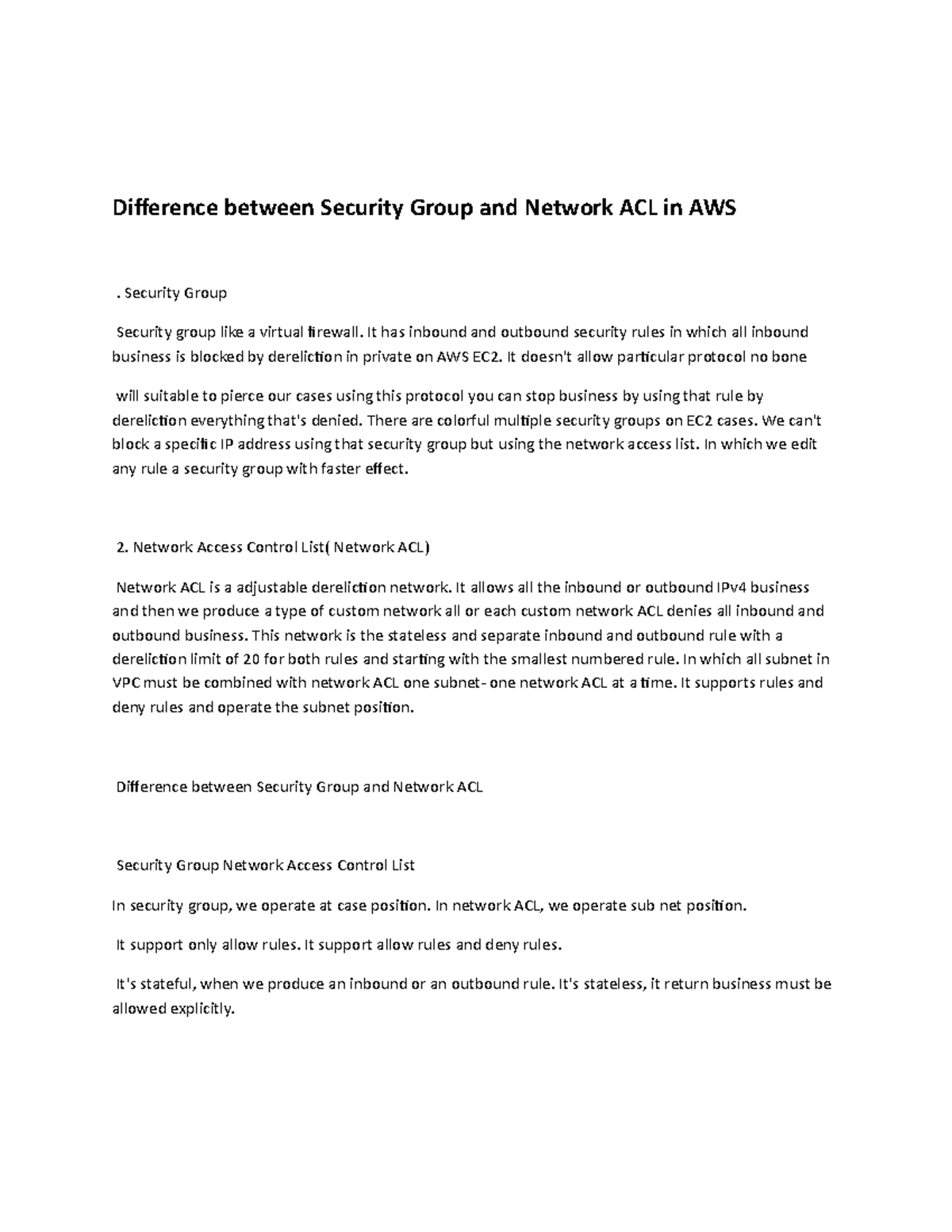 Difference between Security Group and Network ACL in AWS Security