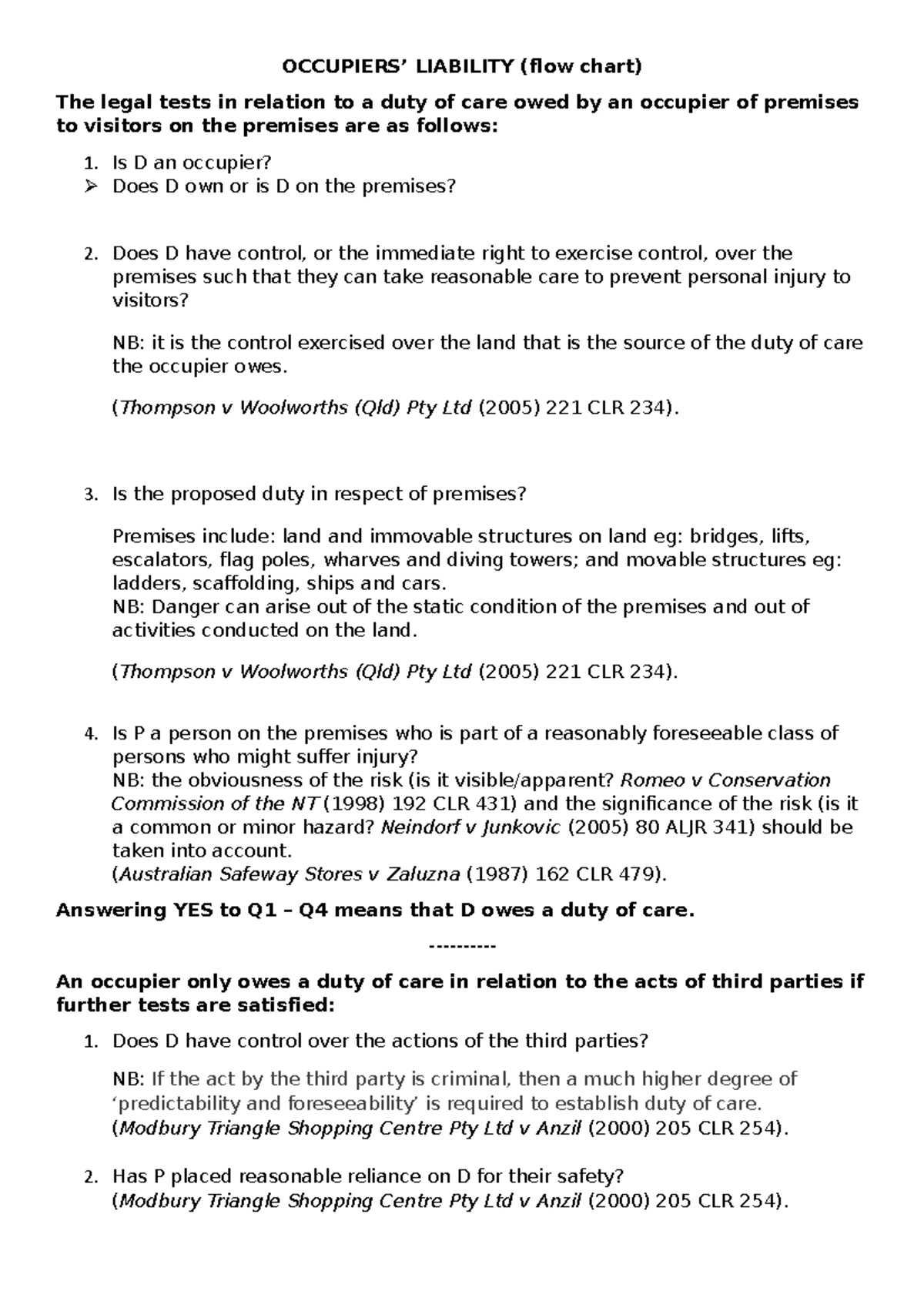 Occupiers Liability Flow chart - OCCUPIERS’ LIABILITY (flow chart) The ...