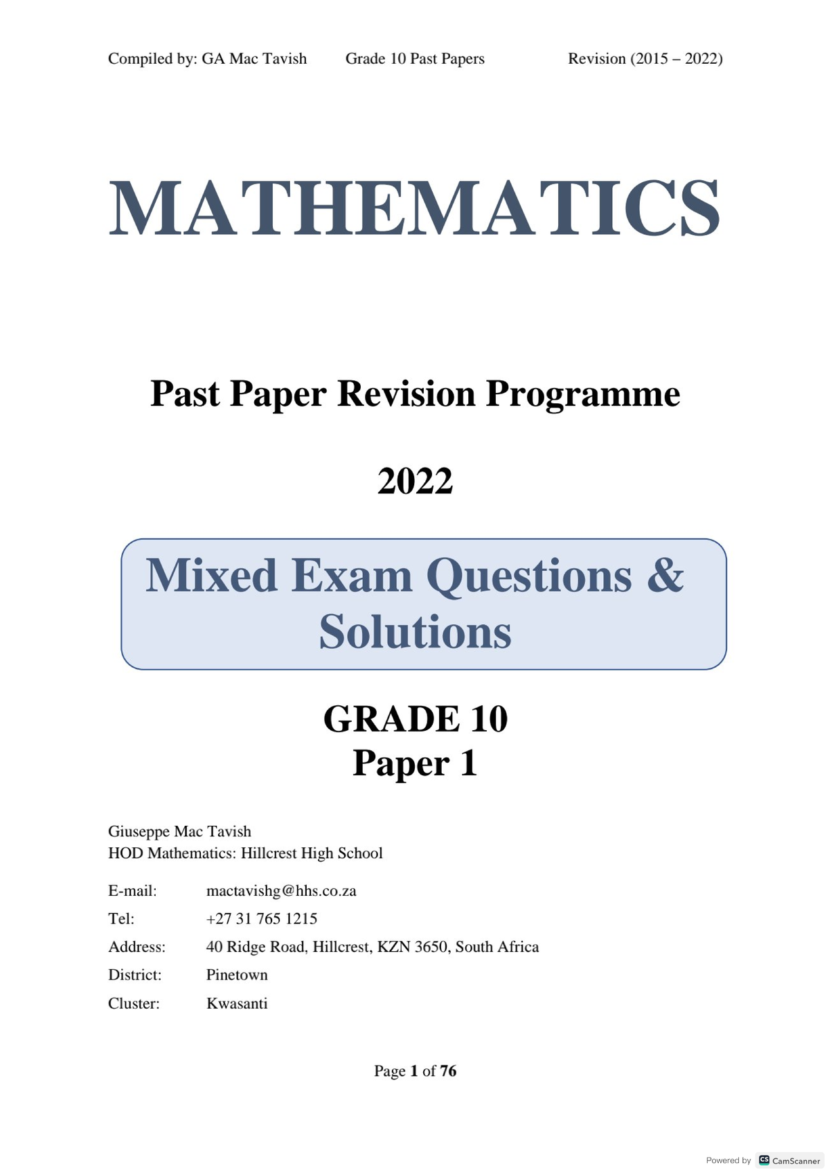 Grade 10 Exam Revision Booklet and Solutions EDUC1227 Studocu