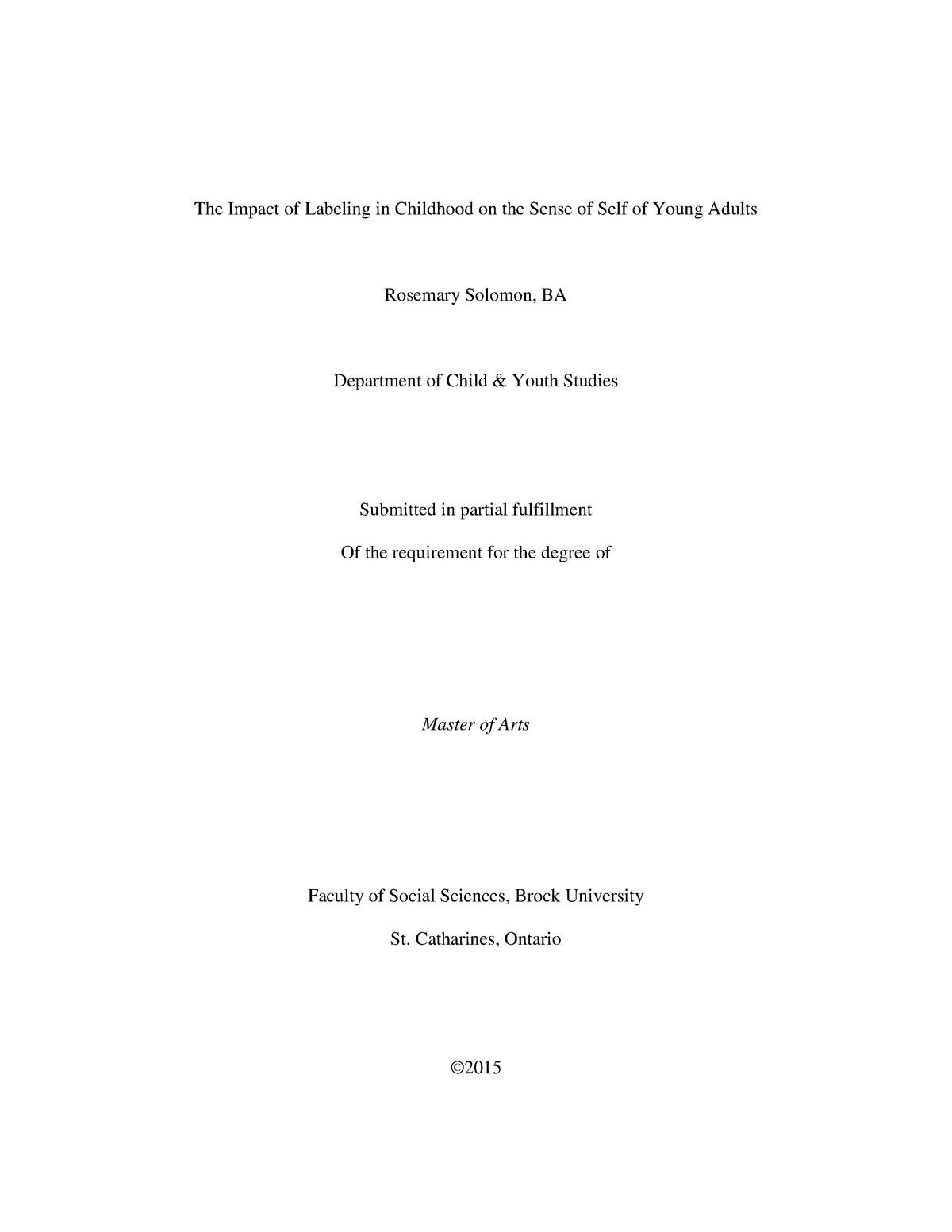 Sense of self youths - data - The Impact of Labeling in Childhood on ...