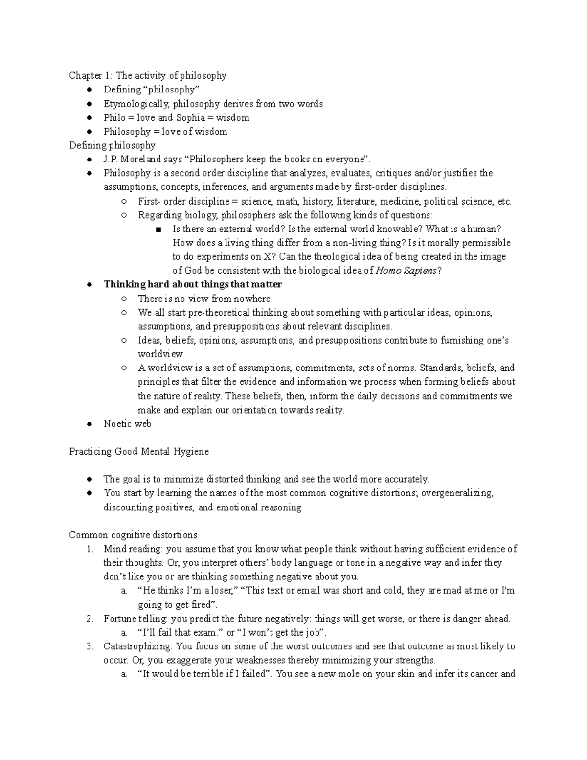 PHI-103 - Lecture Notes Of Weeks 1-4 - Chapter 1: The Activity Of ...